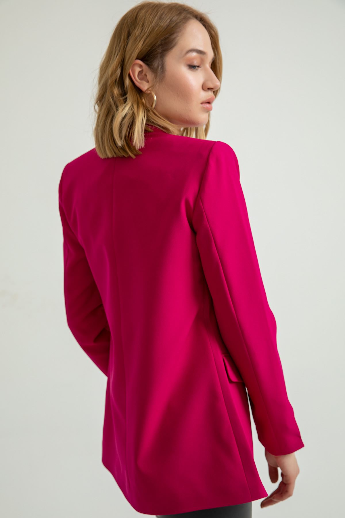 Atlas Fabric Long Sleeve Shawl Collar Below Hip Classical Women Jacket - Plum