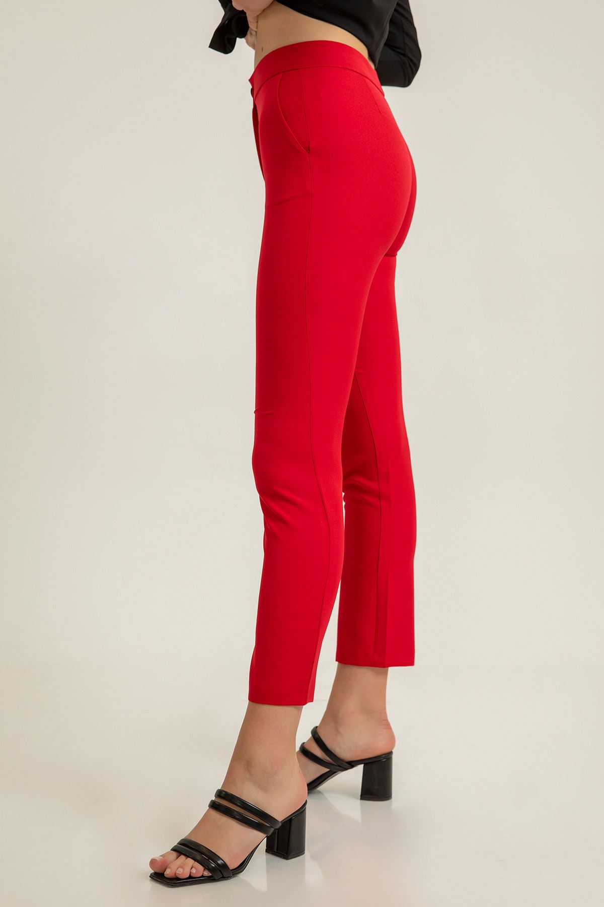 атласный ткань приталенные Женские брюки - Kрасный
