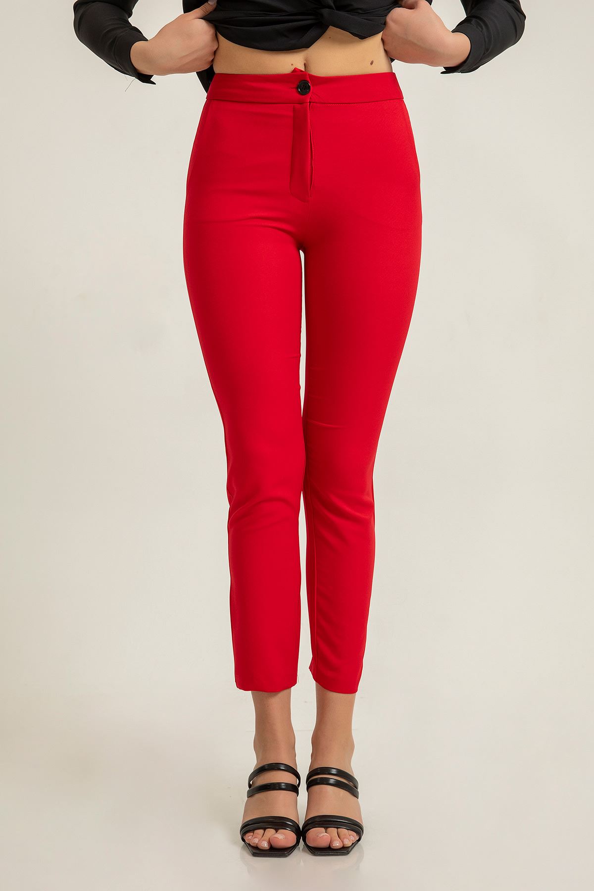 атласный ткань приталенные Женские брюки - Kрасный