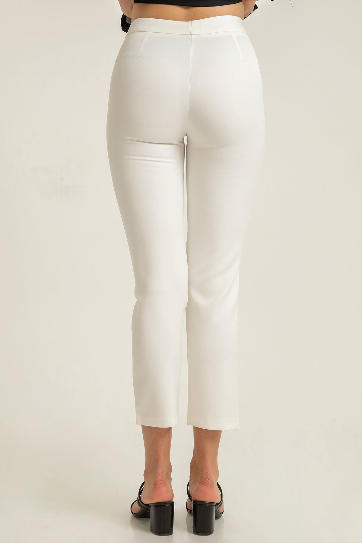 атласный ткань приталенные Женские брюки - Молочный