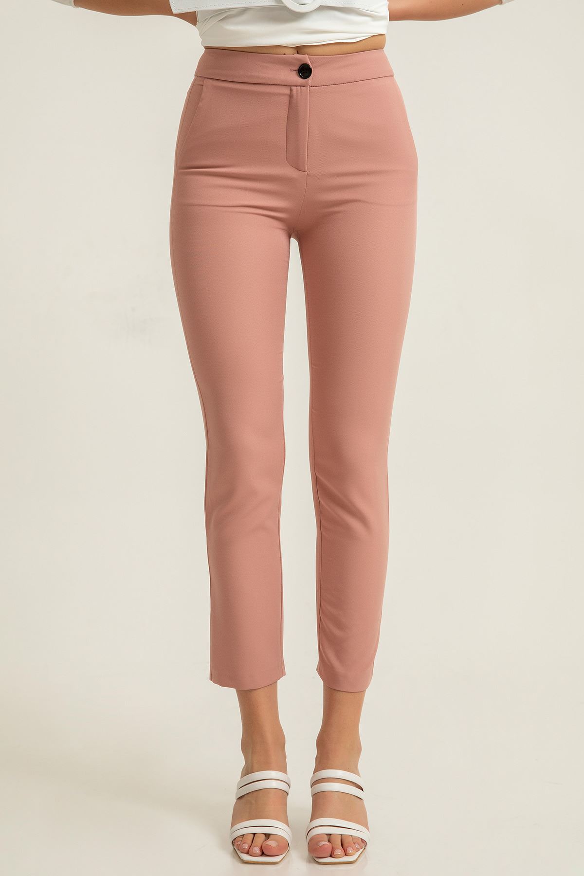 Atlas Fabric Ankle Length Tight Fit Women'S Trouser - Light Pink
