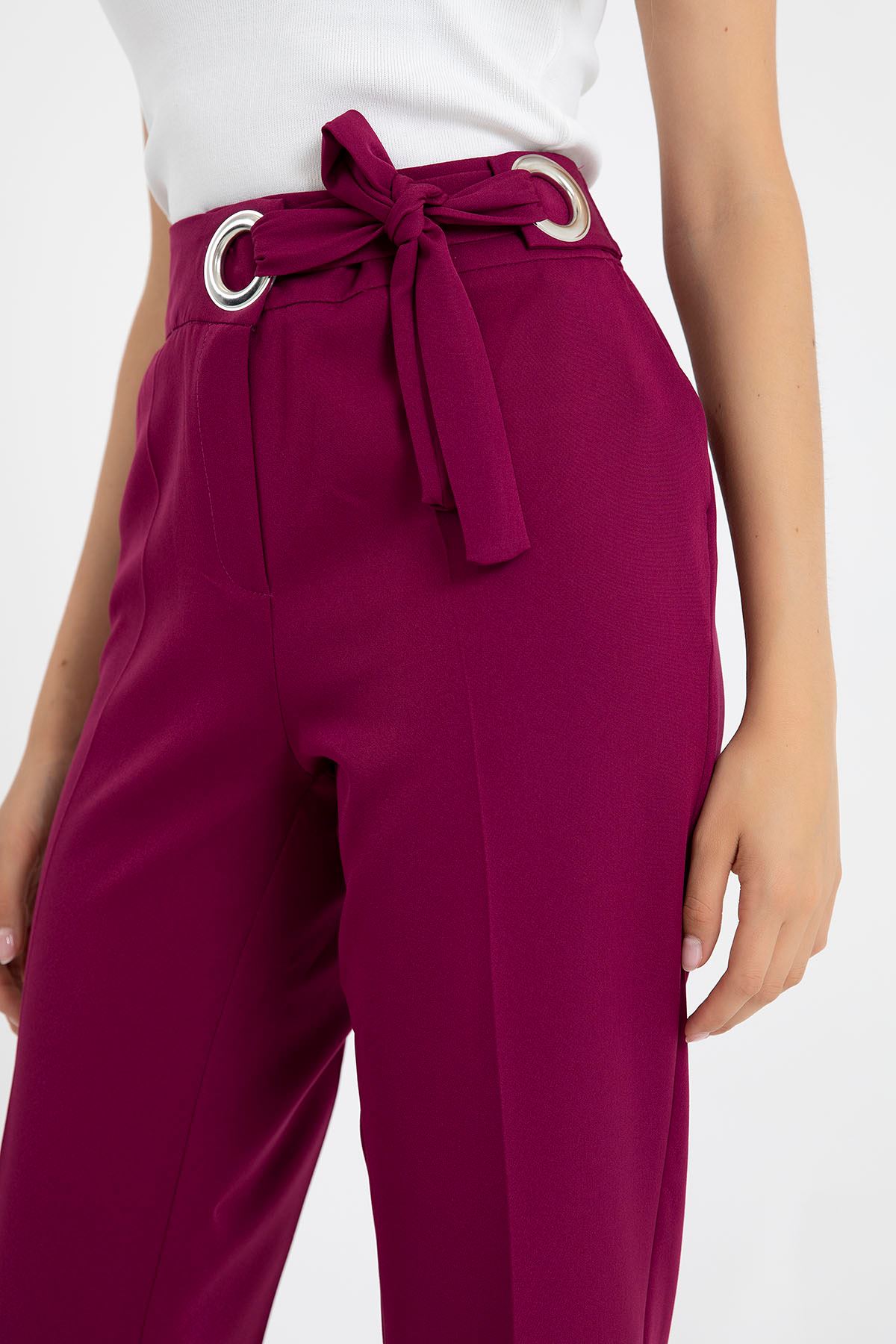 атласный ткань 3/4 длина Женские брюки с люверсами - Бордовый