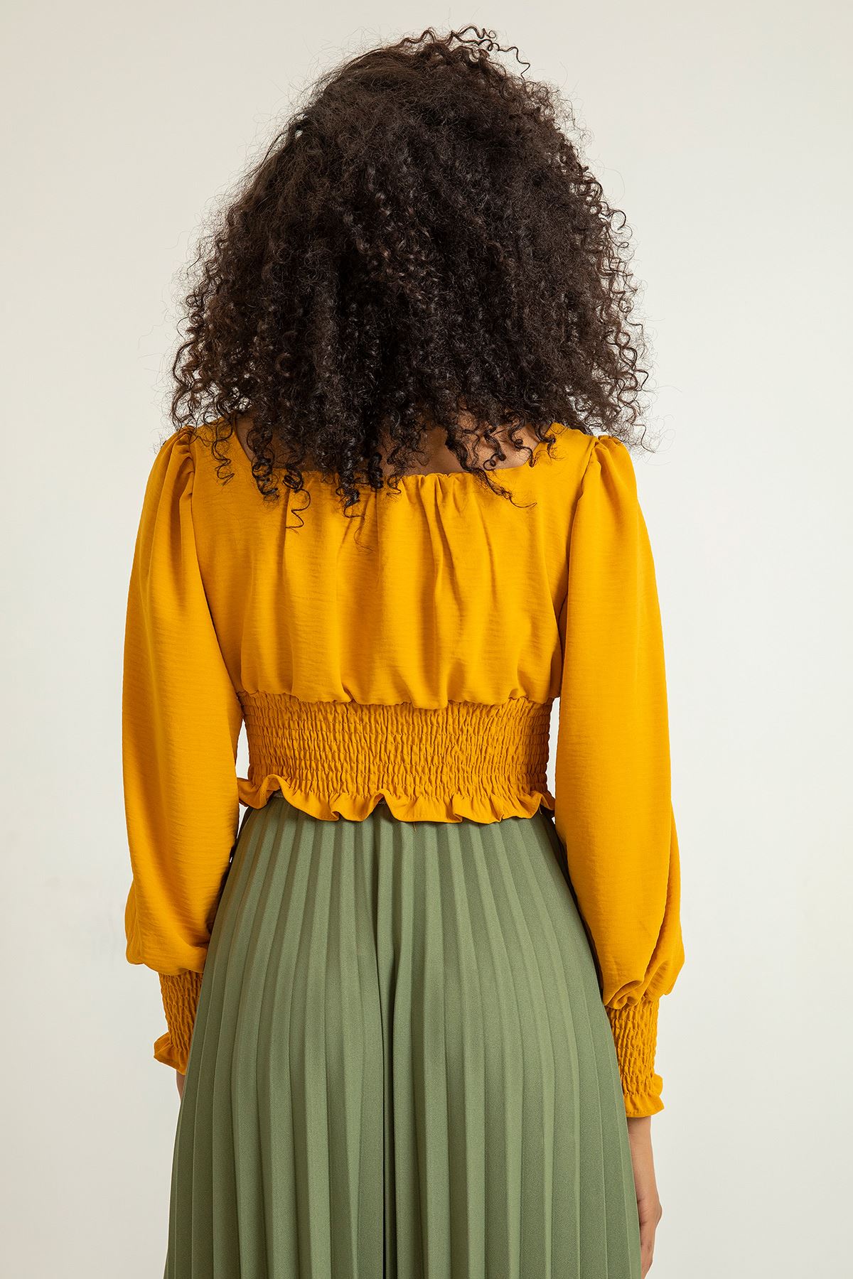 Аэробин Ткань квадратный вырез женская блузка с воланами - Коричневый