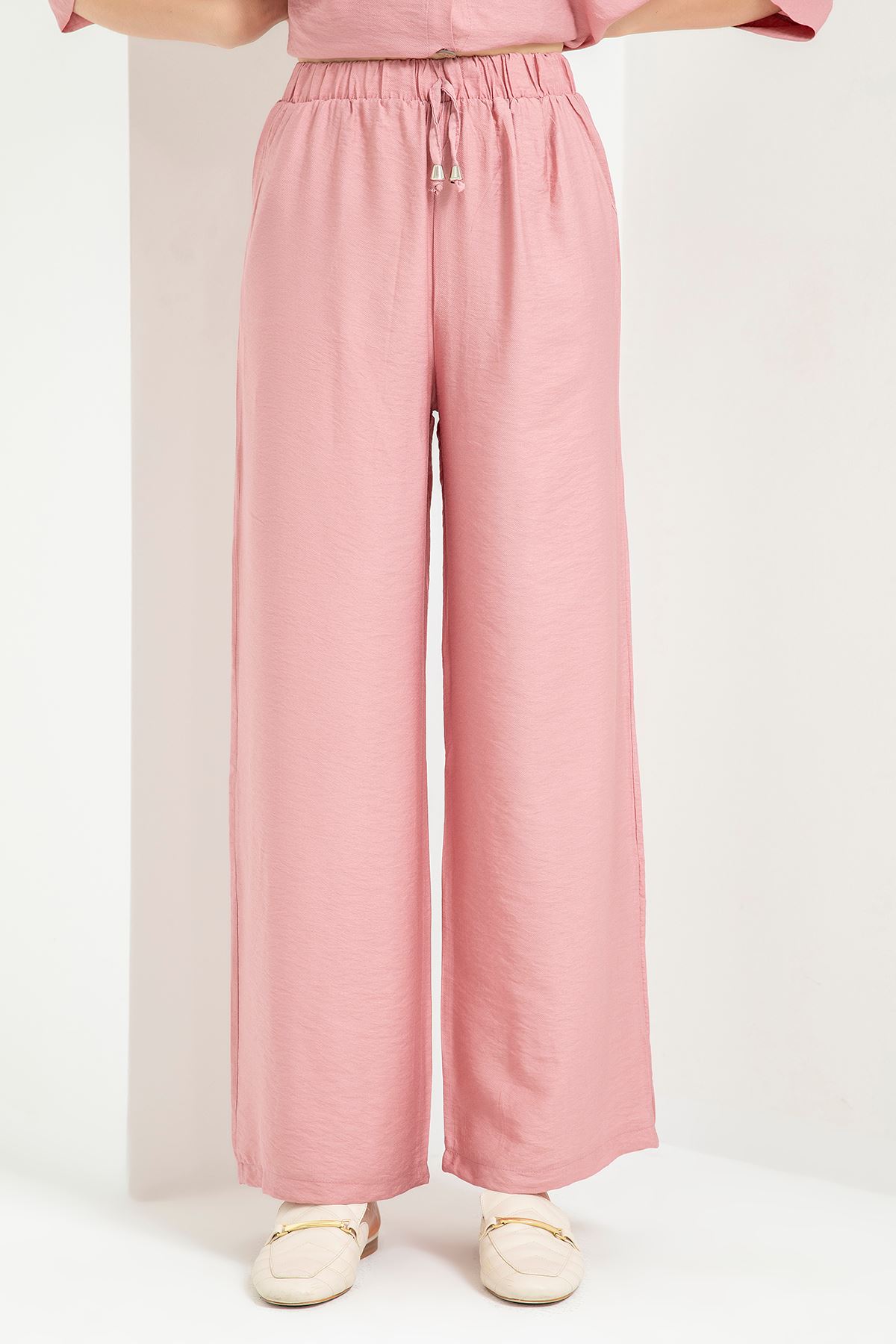 Aerobin Fabric Long Wide Elastic Waist Women'S Trouser - Rose 
