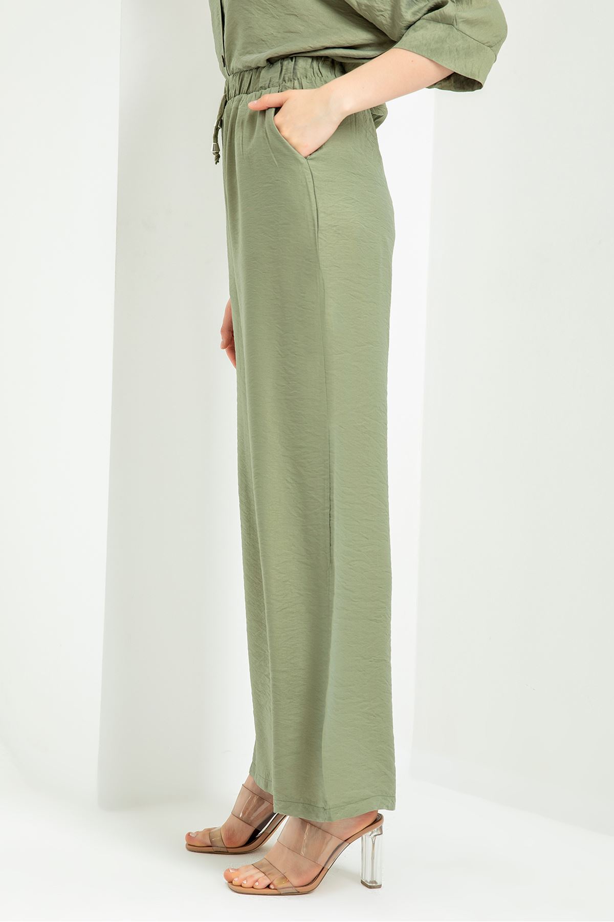 Аэробин Ткань Женские брюки с эластичной резинкой на талии - Хаки
