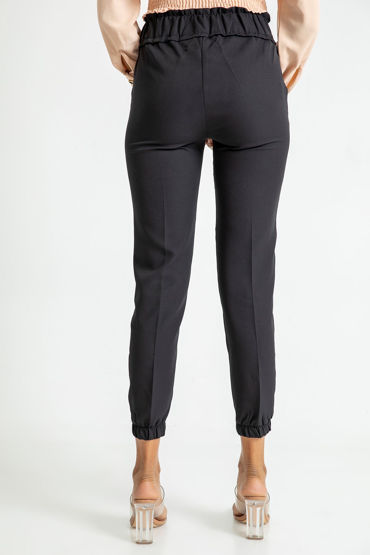 Atlas Fabric Ankle Length Elastic Waist Jogger Women'S Trouser - Black