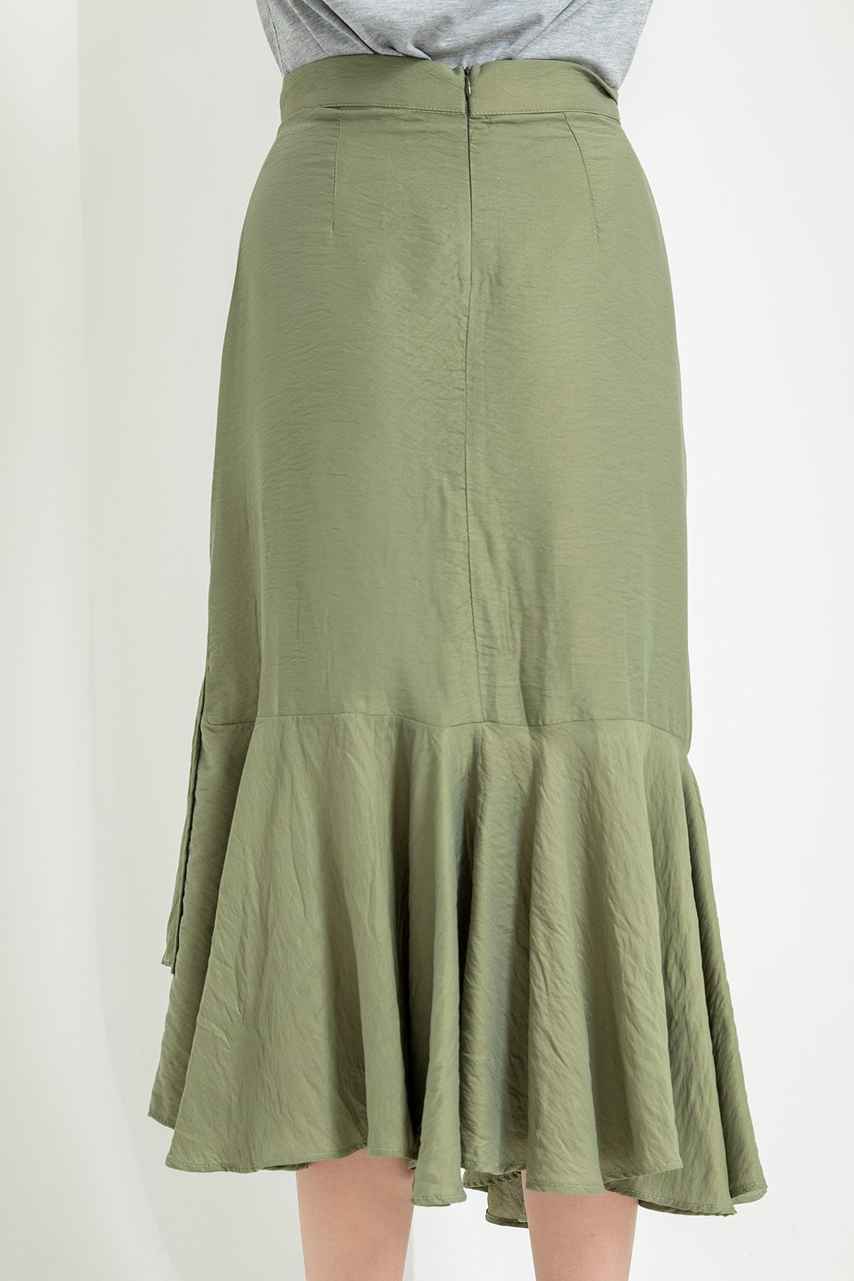 Aerobin Fabric Below Knee Full Fit Ruffle Women'S Skirt - Khaki 