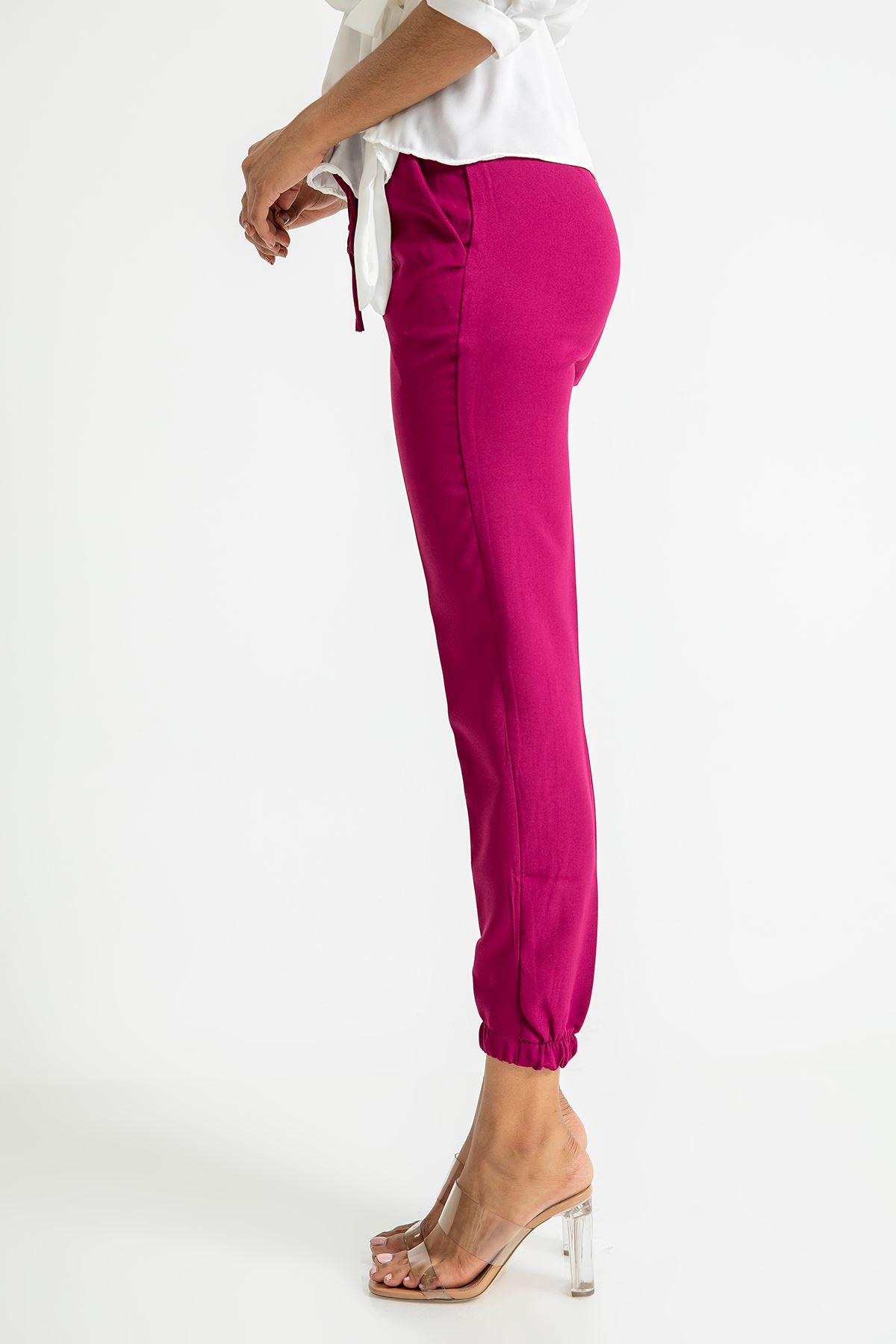 атласный ткань Женские брюки с эластичной резинкой на талии - сливовый