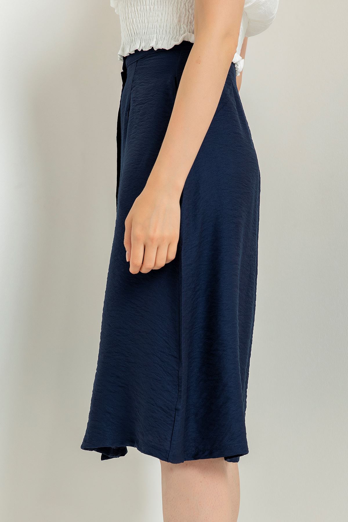 Aerobin Fabric Below Knee Straight Button Women'S Skirt - Navy Blue 