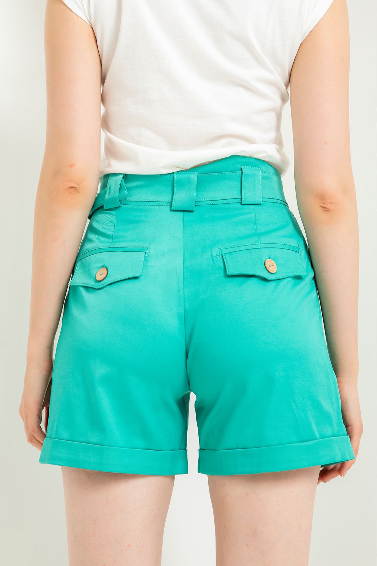 Эрика ткань короткие женские шорты с ремнем - Ментоловый