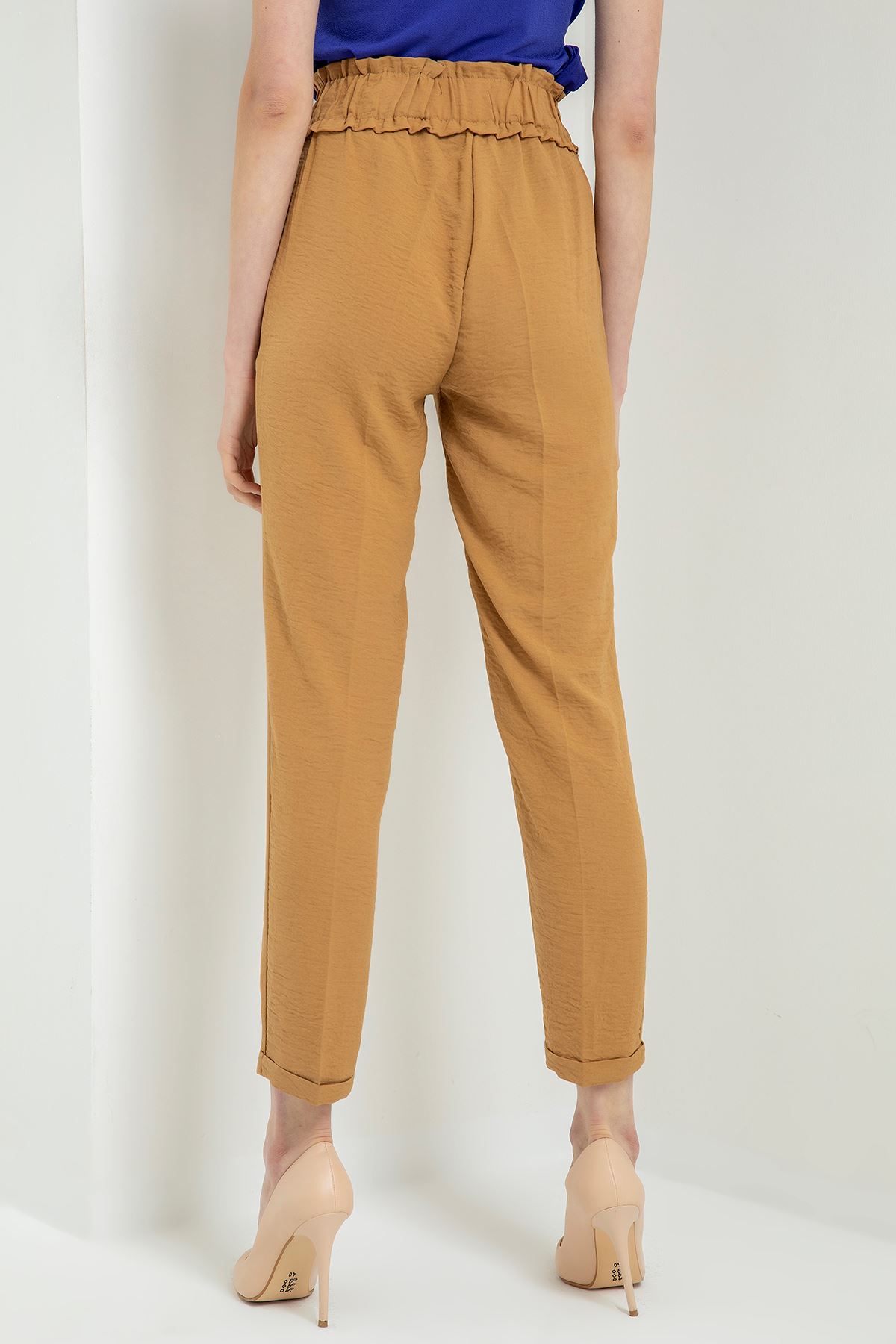 Linen Aerobin Fabric Ankle Length Wide Women'S Trouser - Light Brown
