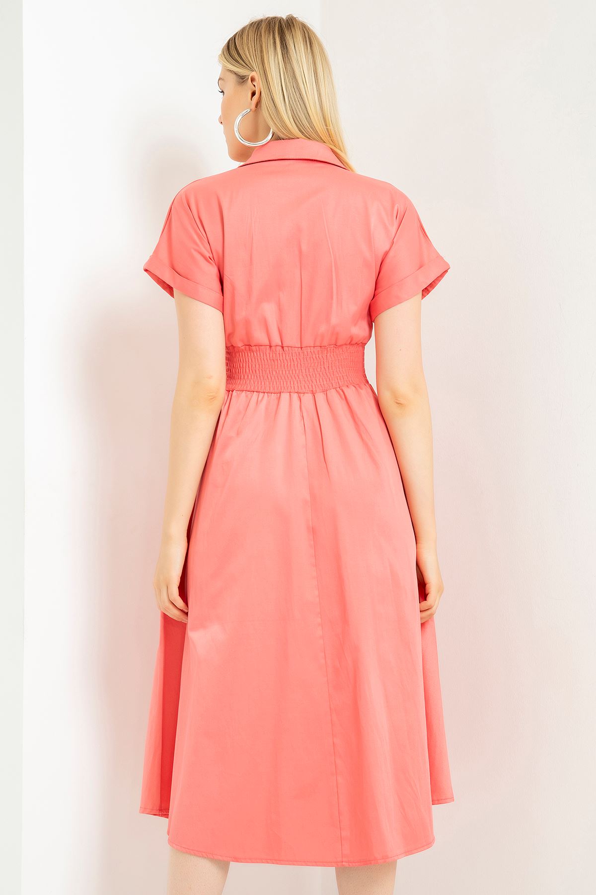 Erika Fabric Short Sleeve Zip Neck Midi Full Fit Women Dress - Pomegrante Flower
