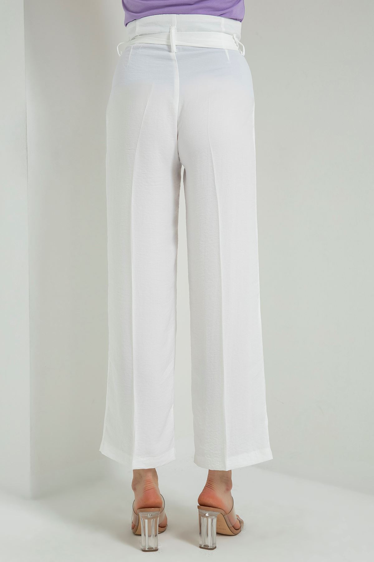 Linen Fabric Wide Long Loose Leg Women'S Trouser - Ecru