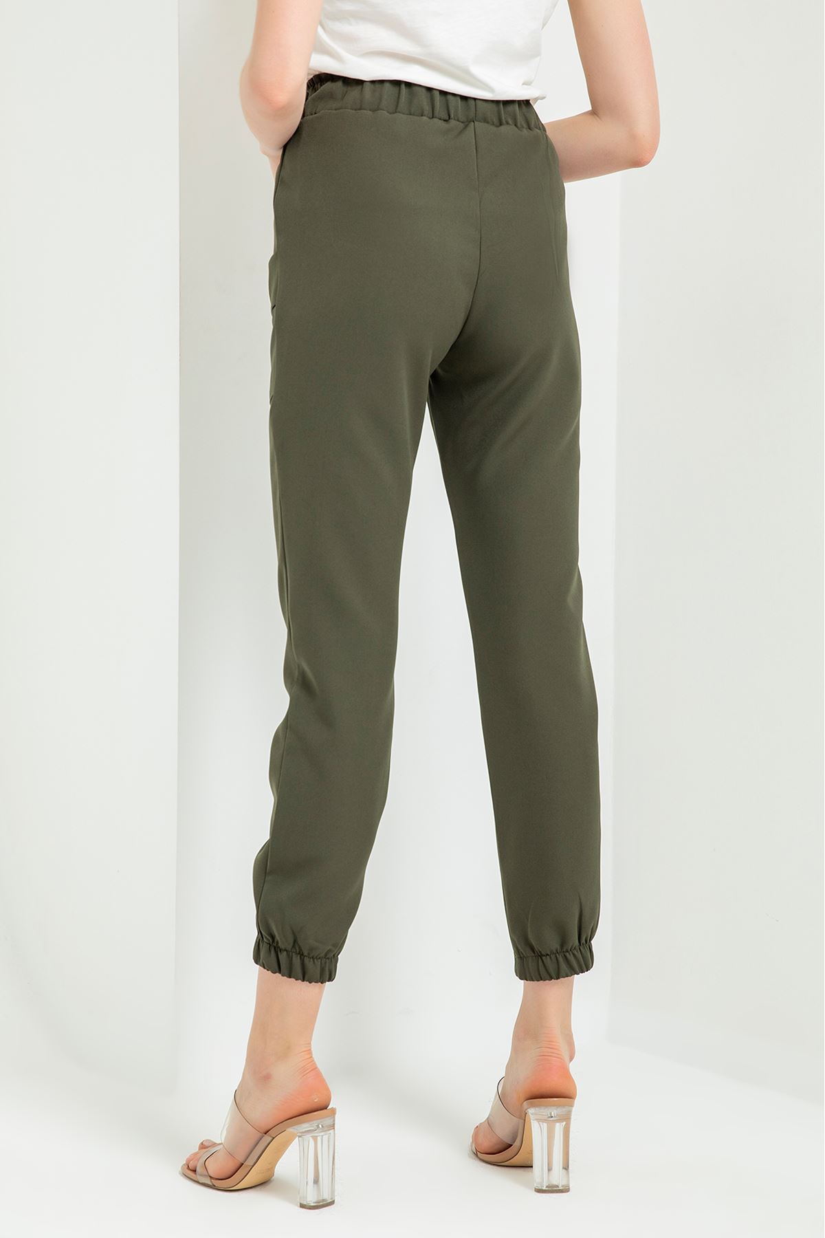 Licra Fabric Ankle Length Elastic Waist Jogger Women'S Trouser - Khaki 