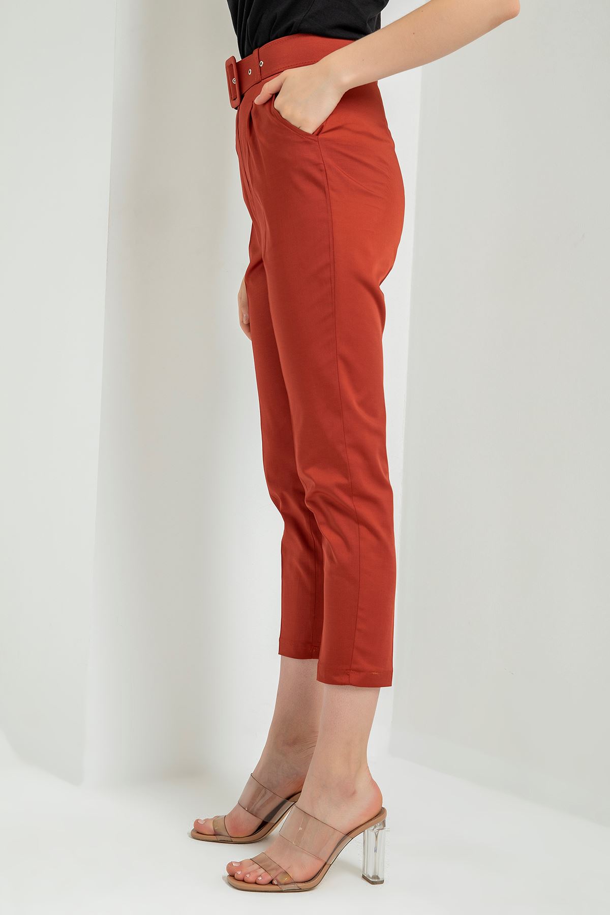 атласный ткань 3/4 длина Женские брюки с ремнем - Оранжевый