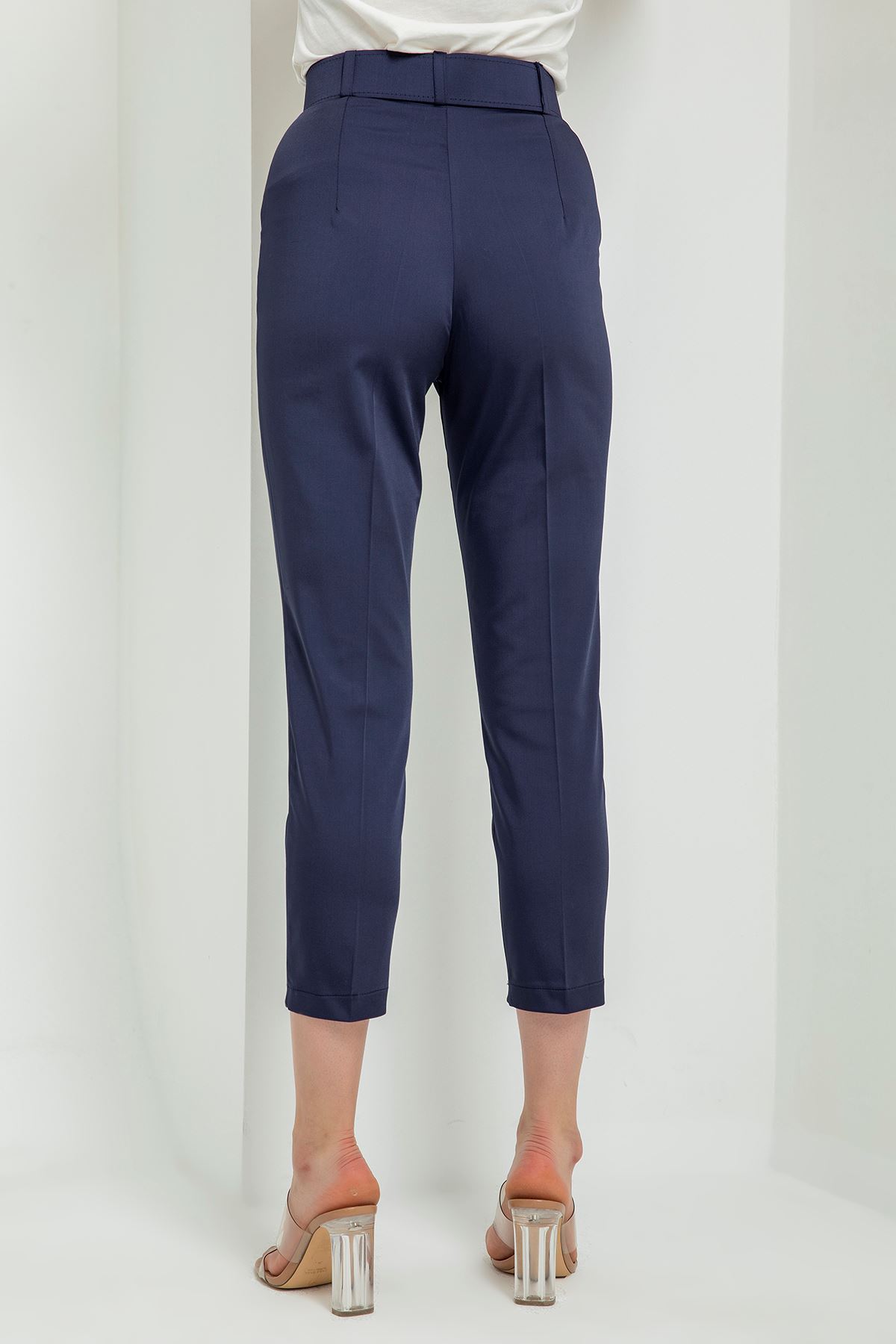 атласный ткань 3/4 длина Женские брюки с ремнем - Темно синий