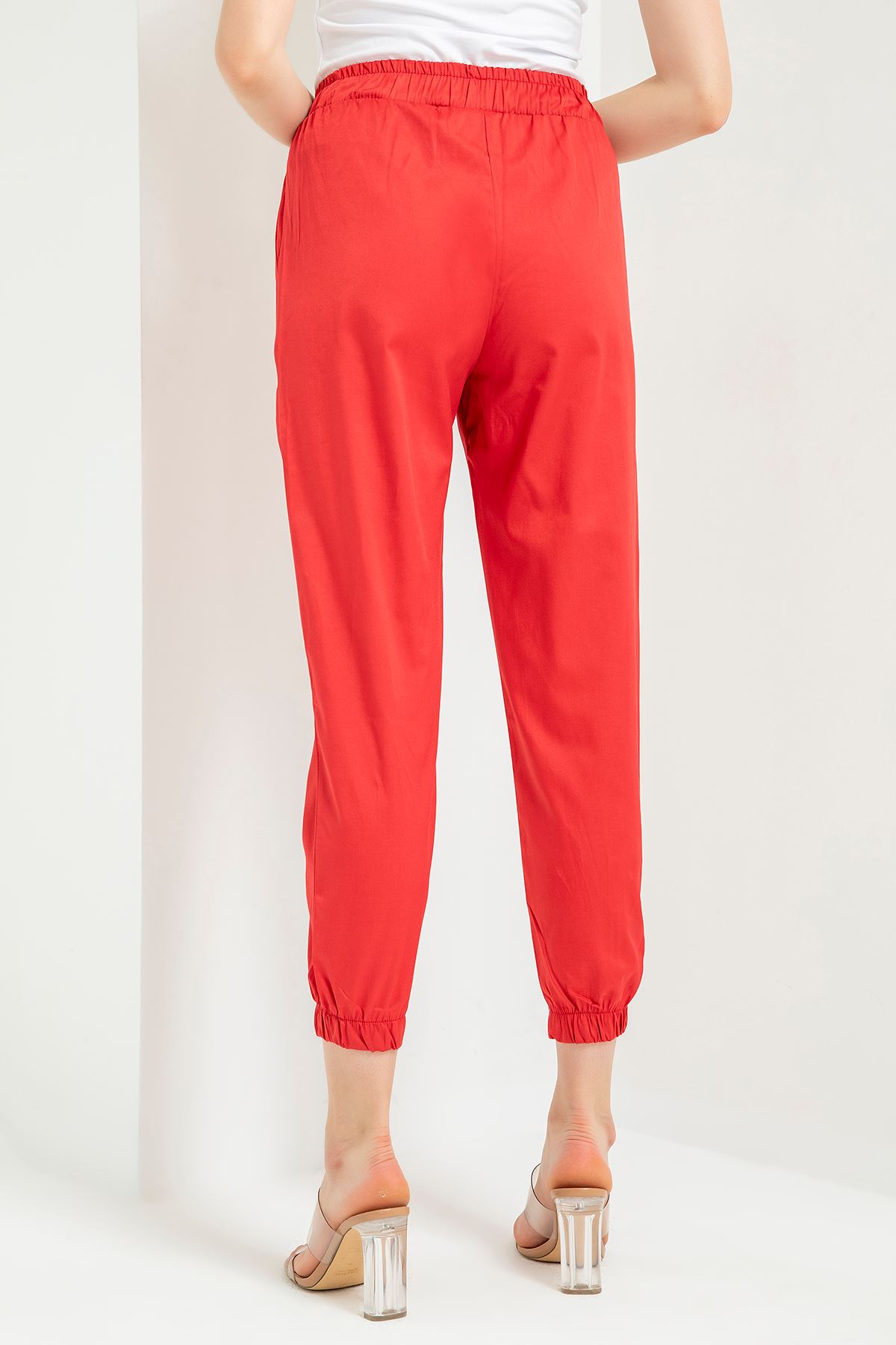 Эрика ткань Женские брюки с эластичными манжетами - Гранатовый