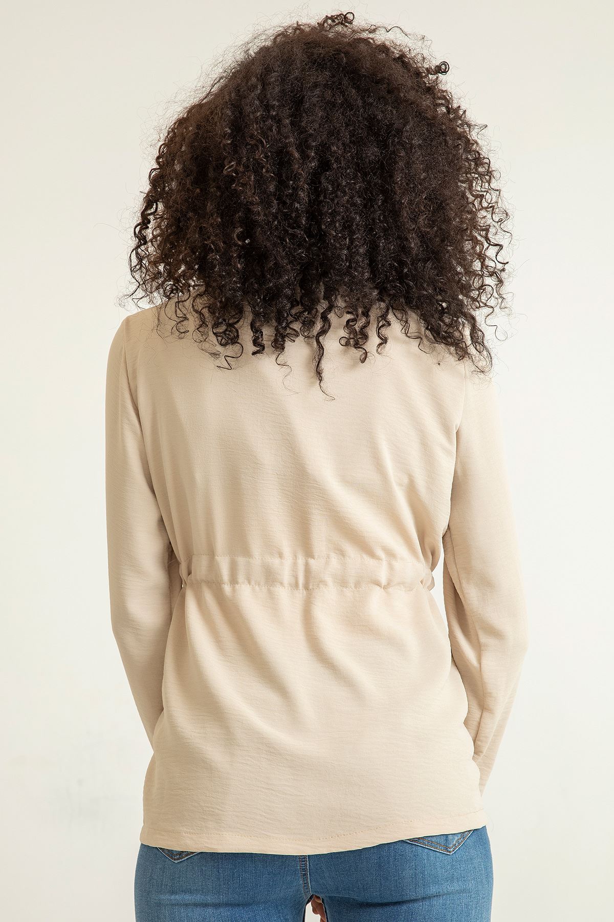 Аэробин Ткань шалевый воротник Женский пиджак с завязками спереди - каменный