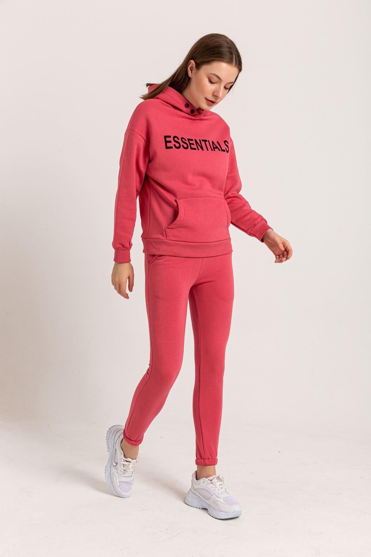 Quilted Fabric Long Sleeve Below The Hips Oversize Women'S Trouser - Pink