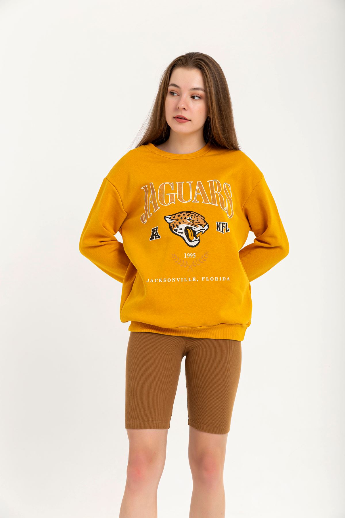 Jesica Fabric Long Sleeve Hooded Oversize Zip Women Sweatshirt - Mustard