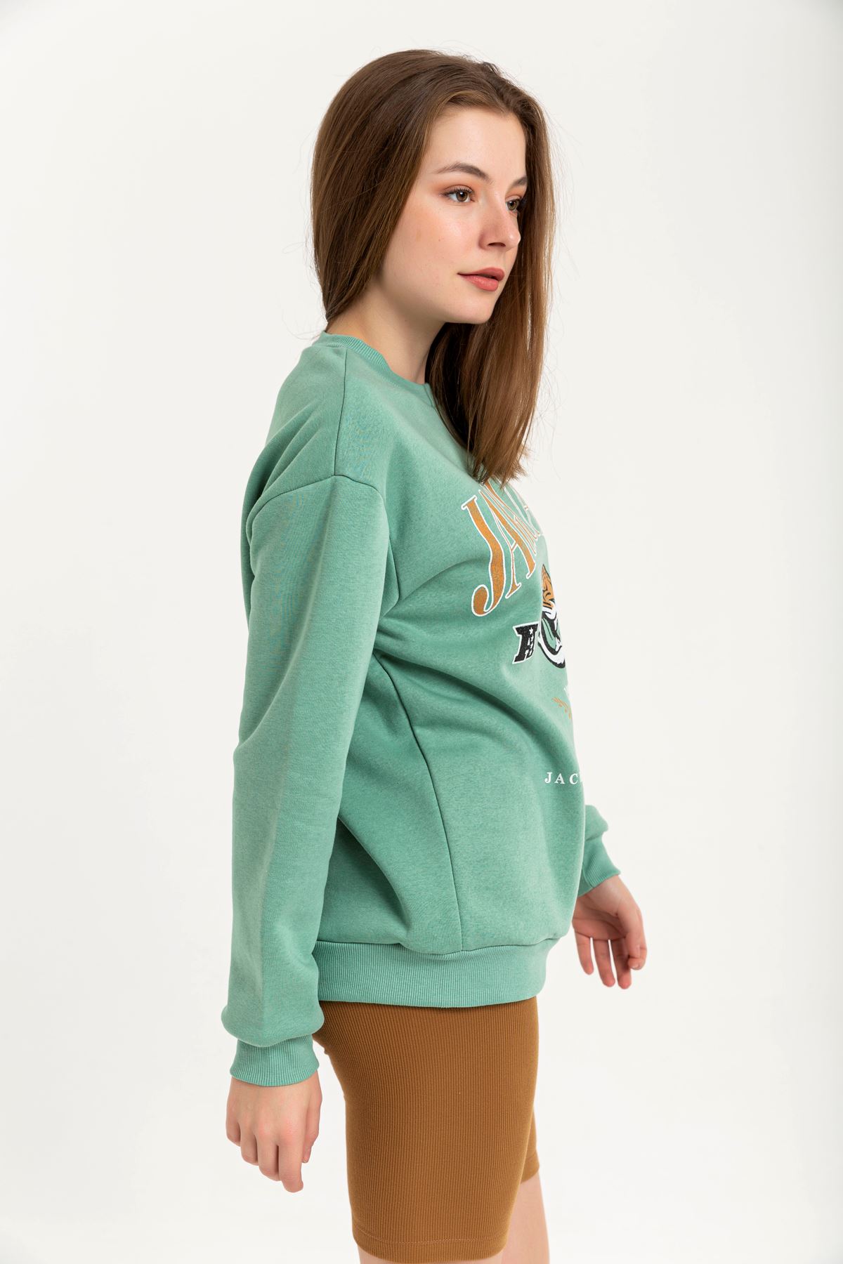 Jesica Fabric Long Sleeve Hooded Oversize Zip Women Sweatshirt - Mint