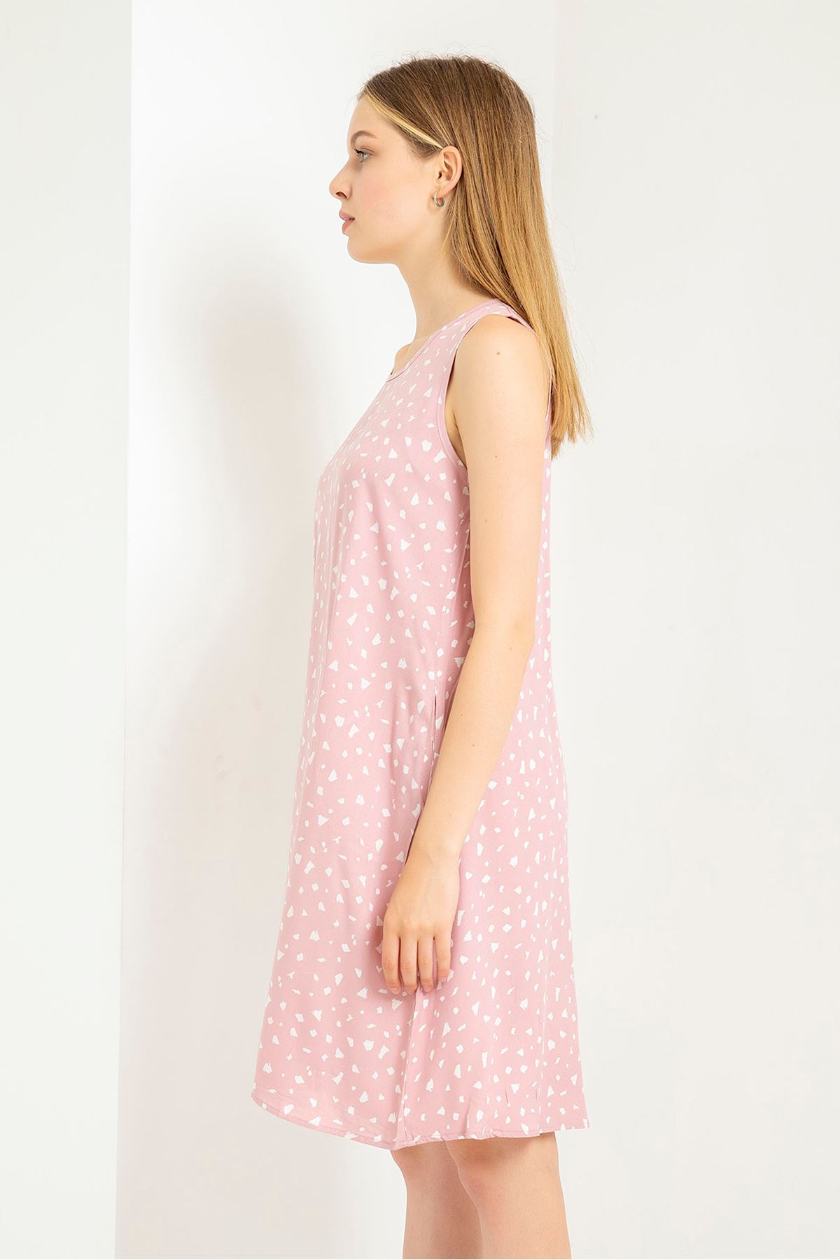 Viscose Fabric Sleeveless Round Full Fit Crispy Print Women Dress - Light Pink
