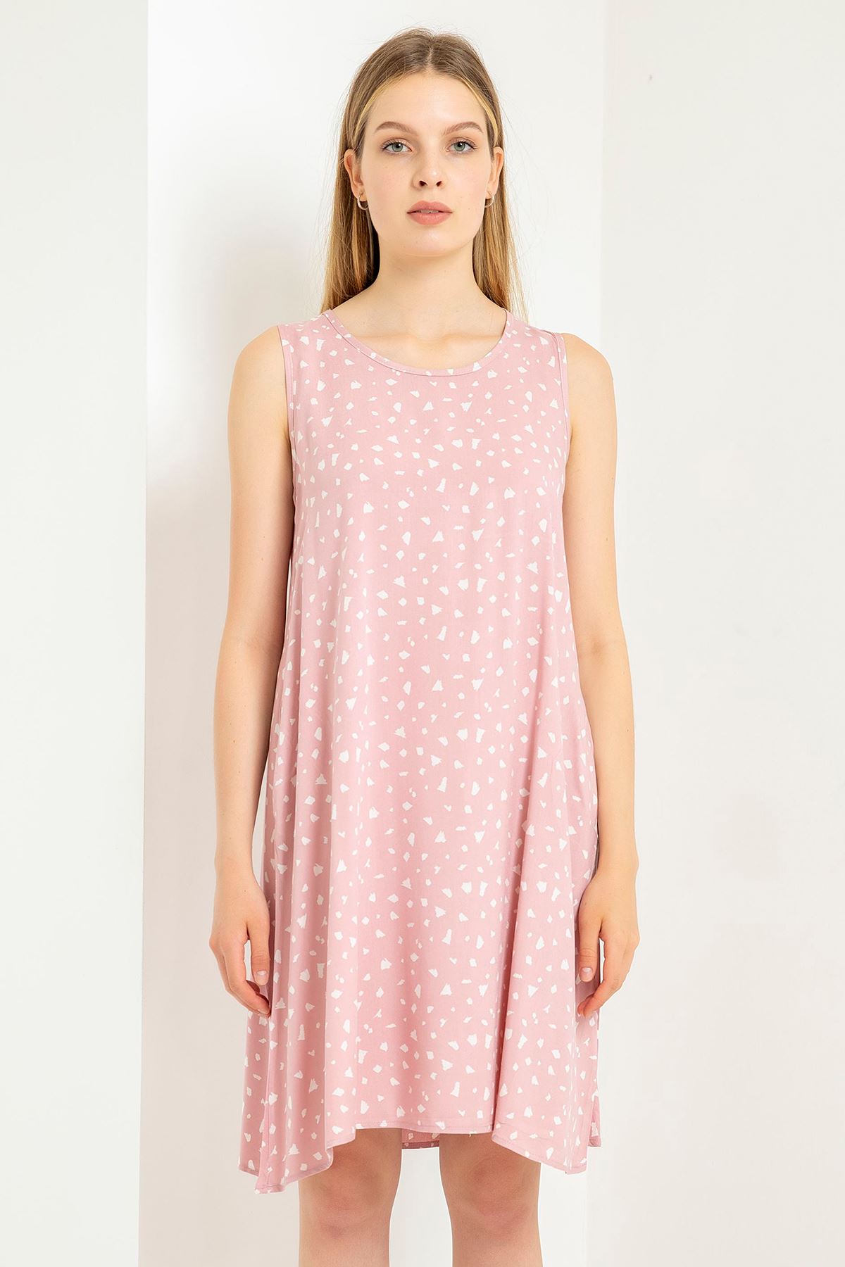 вискоза ткань круглая горловина до колен цветочное женское платье - Светло розовый