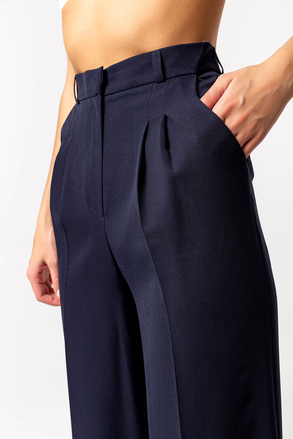 атласный ткань длинный широкий Palazzoженские брюки - Темно синий