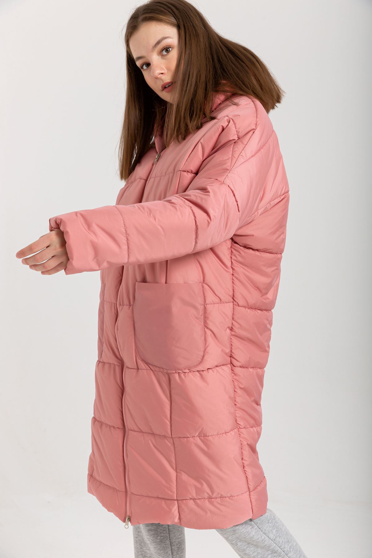 Long Sleeve Oversize Women Coat - Rose 