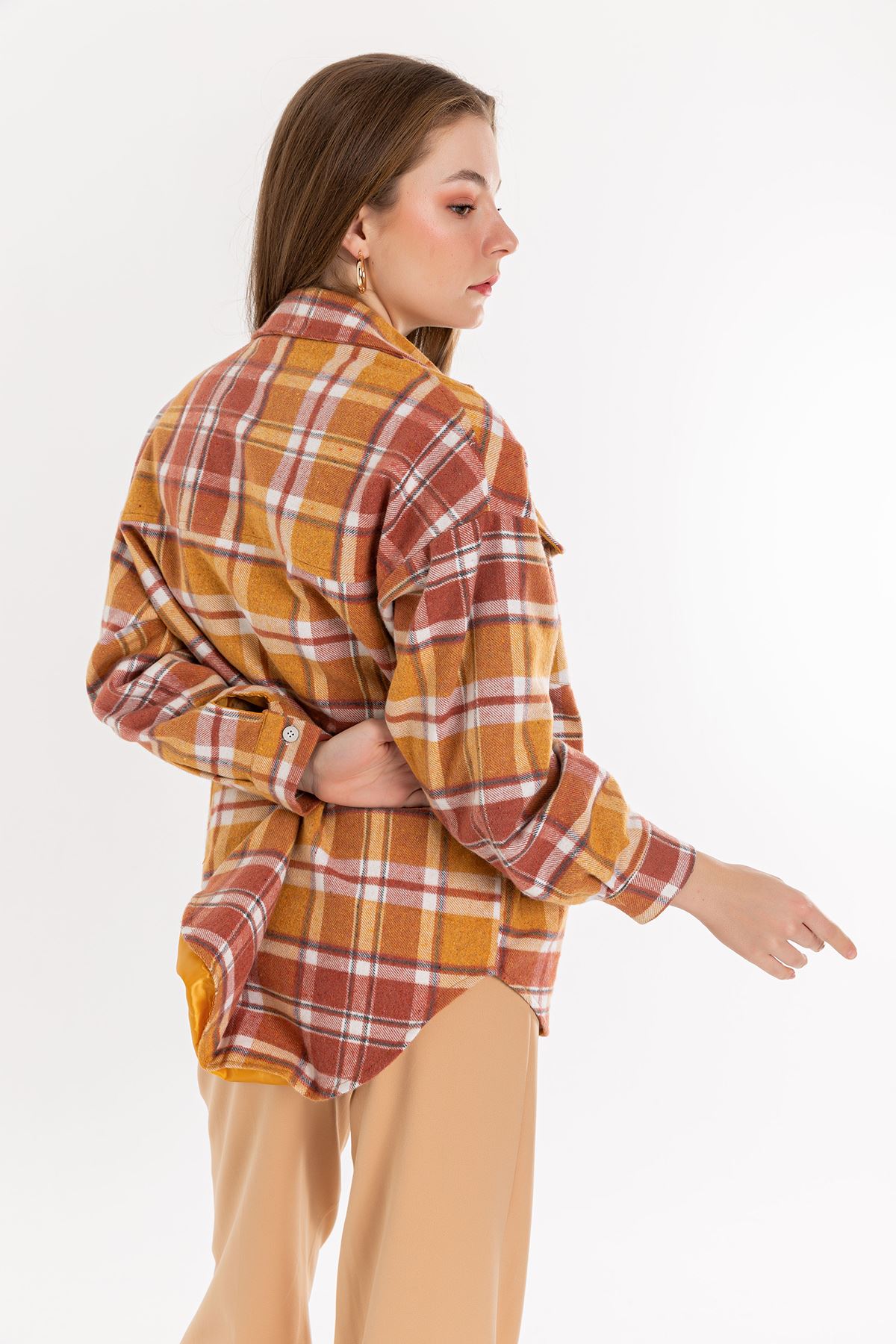 шерстяная ткань с отложным воротником полосатый рубашка - Светло коричневый