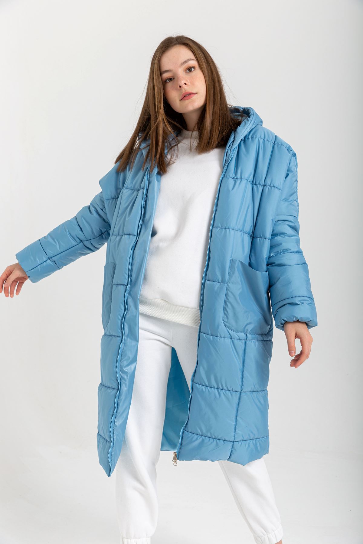 Long Sleeve Oversize Women Coat - Light Blue