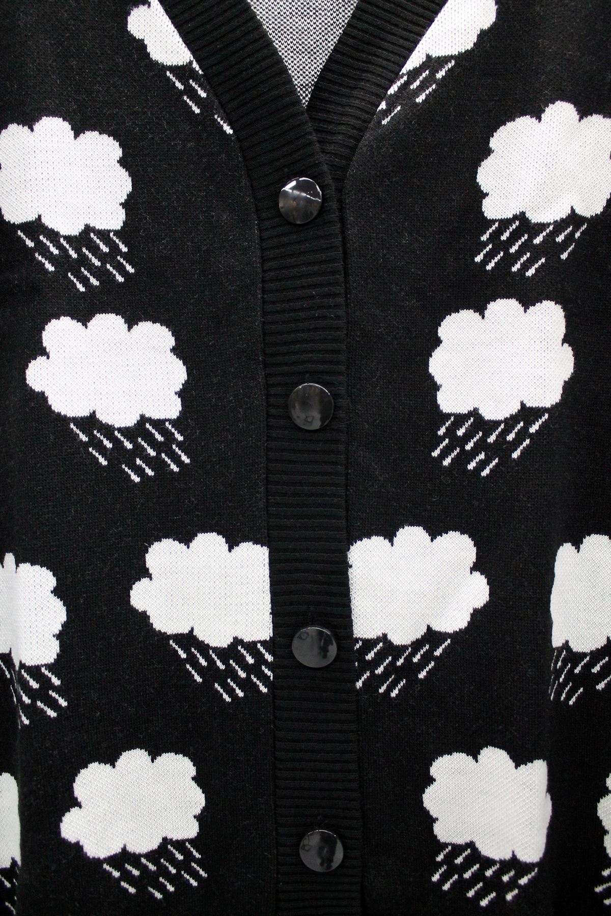 Knitwear Fabric Long Sleeve V-Neck Cloud Print Women'S Knitwear - Black