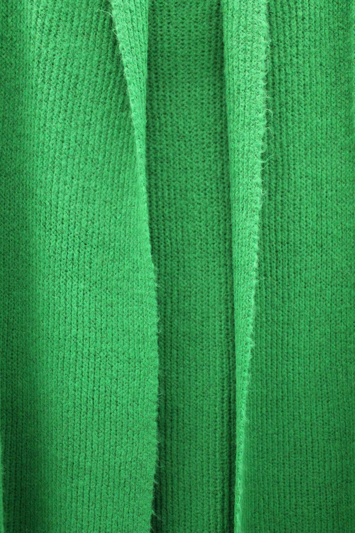 كنزة نسائية تريكو ذراع طويلة طوق سترة طويل - اخضر