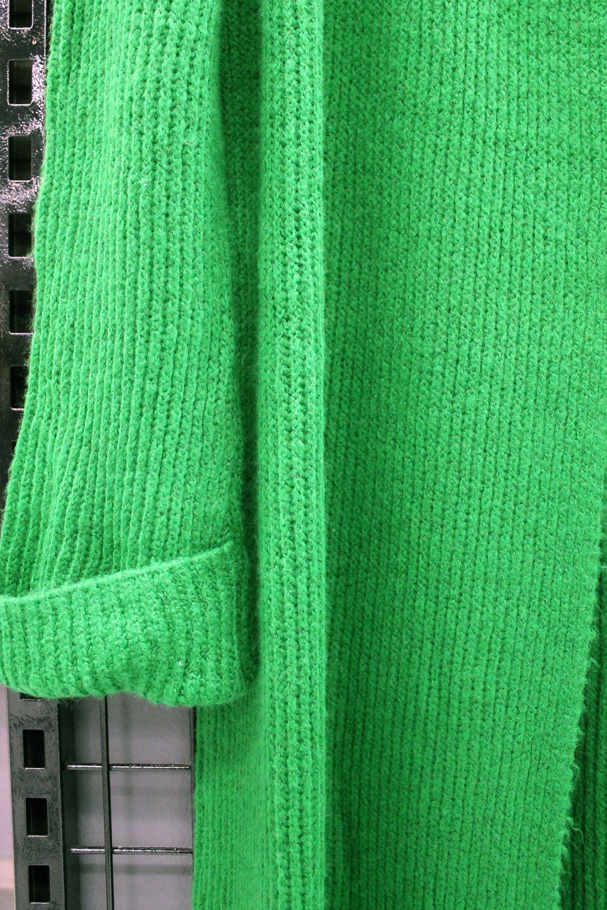 Knitwear Fabric Long Sleeve Revere Collar Long Women Cardigan - Green
