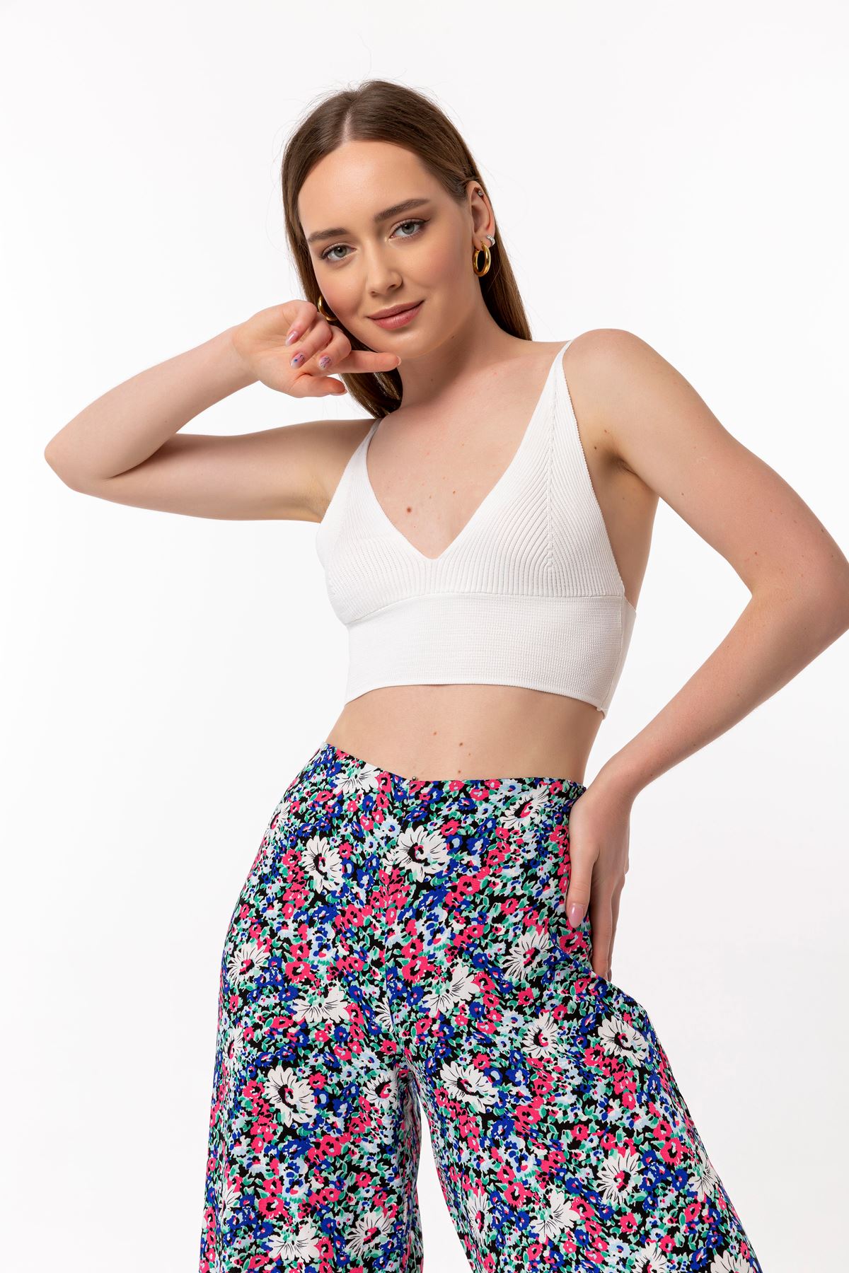 Maxi Crispy Floral Print Women'S Trouser - Pink