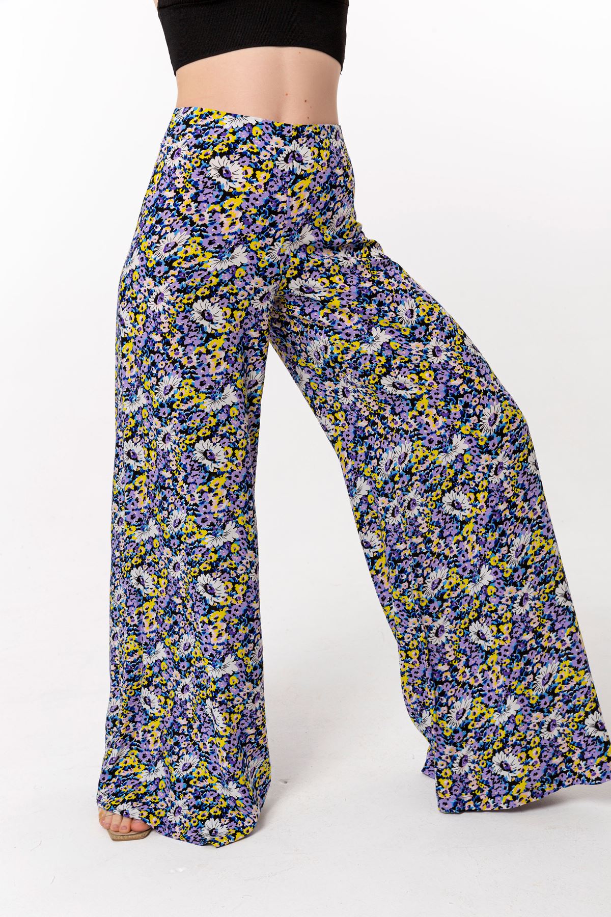 Maxi Crispy Floral Print Women'S Trouser - Blue