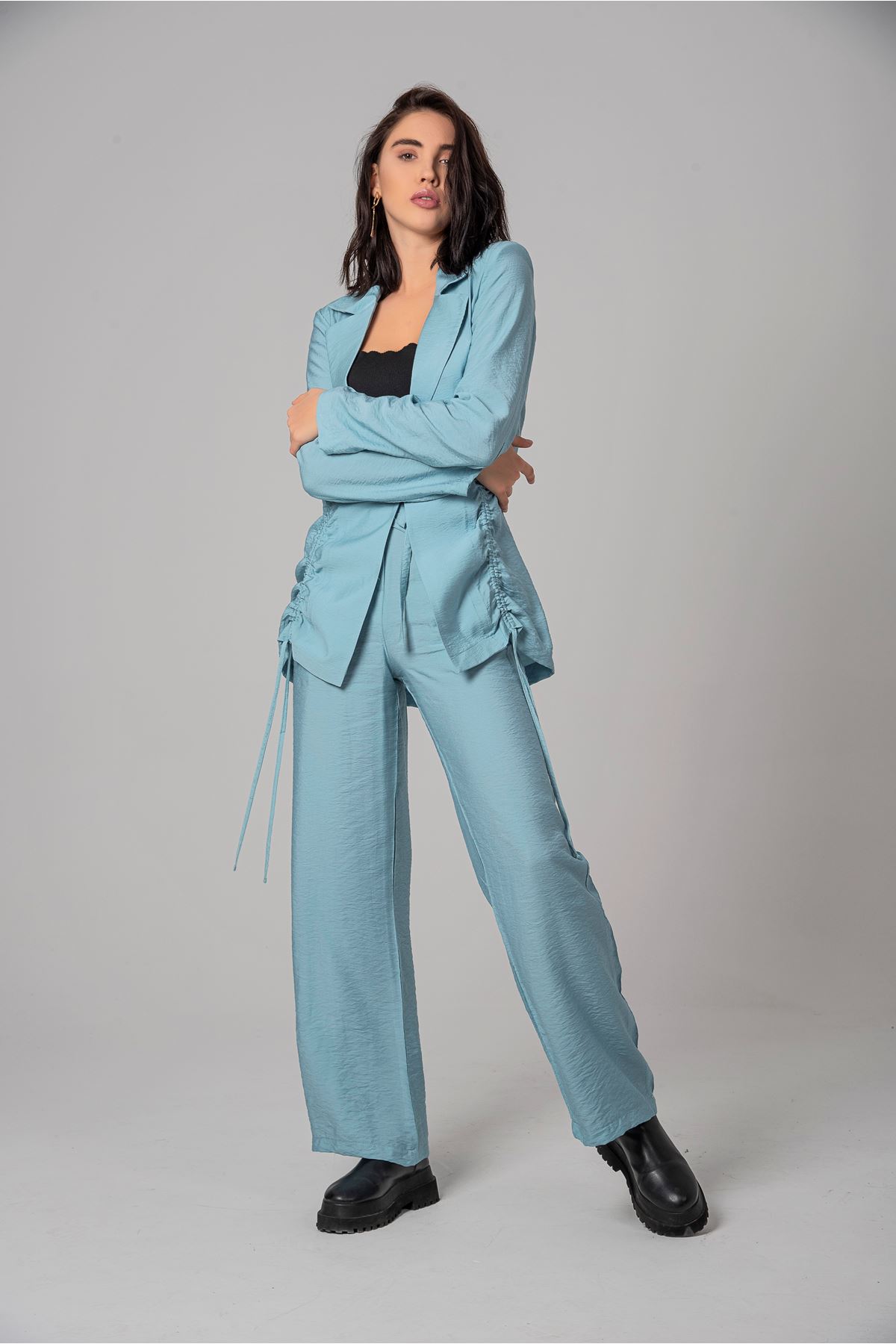 полиэстер ткань ревер воротник женский пиджак - Синий