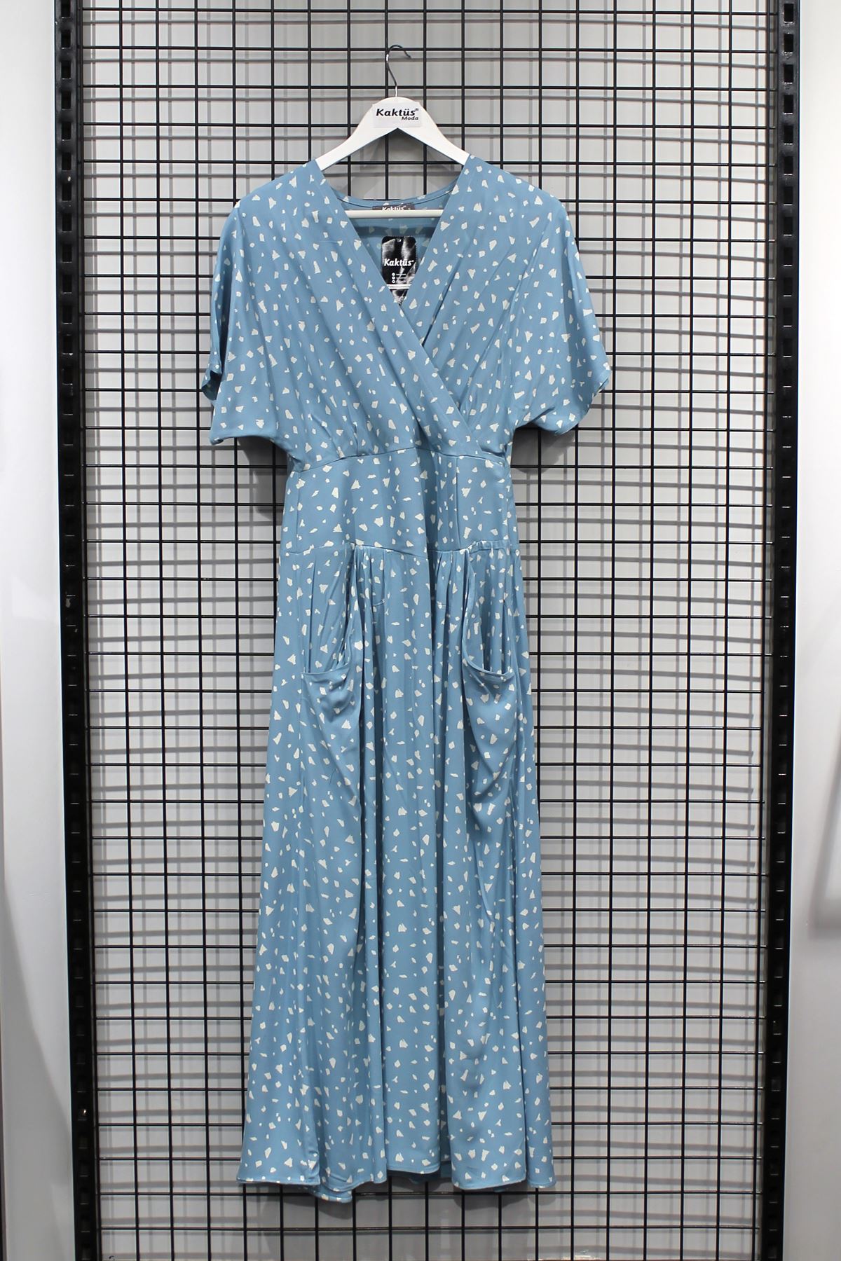 вискоза ткань V-образный вырез женское платье с корсетом на талии - Голубой