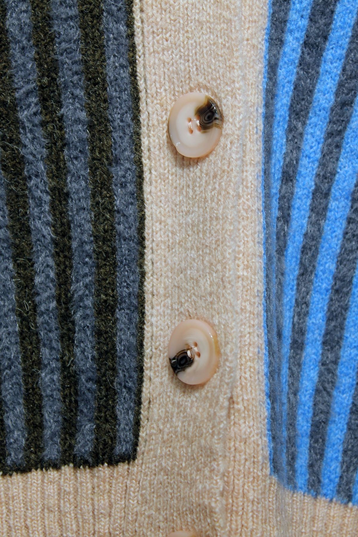 Knitwear Fabric Long Sleeve V-Neck Short Striped Women Cardigan - İndigo-Anthracite 