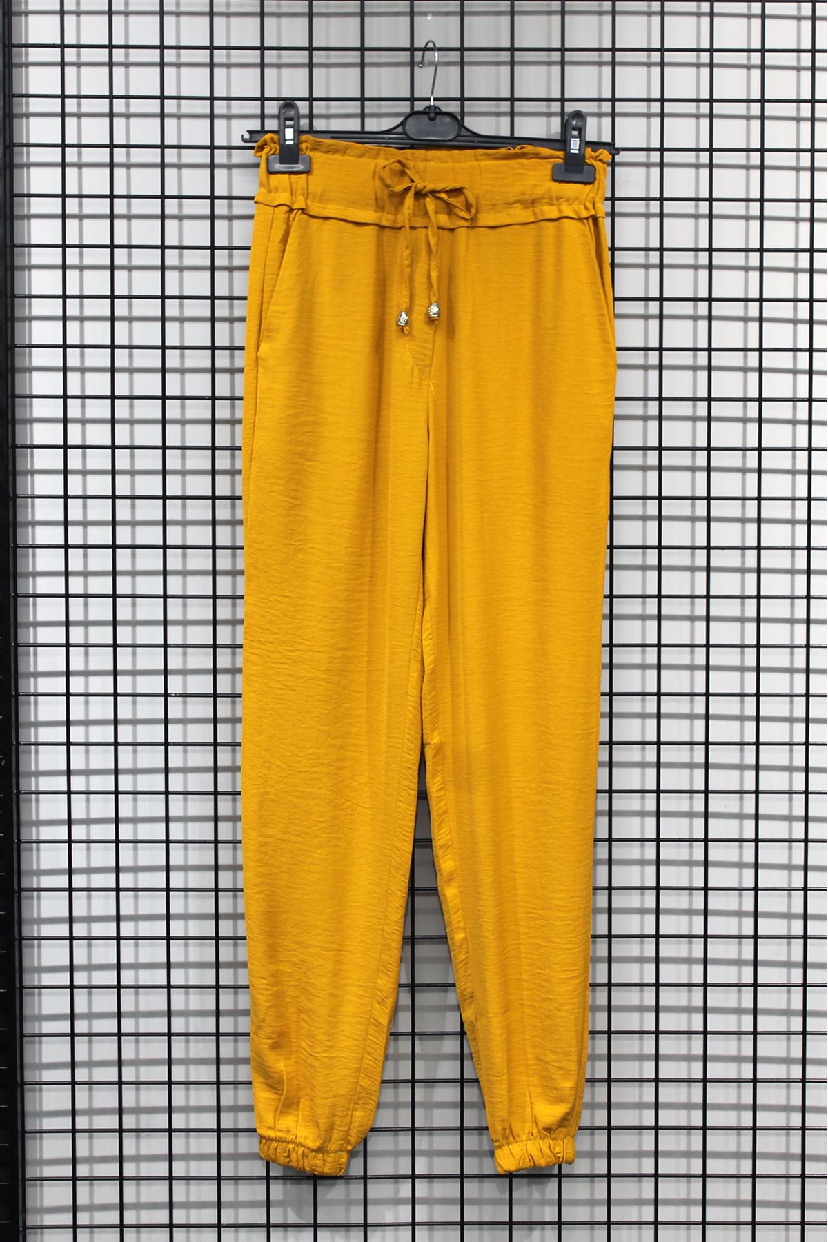 Atlas Fabric Ankle Length Elastic Waist Jogger Women'S Trouser - Mustard