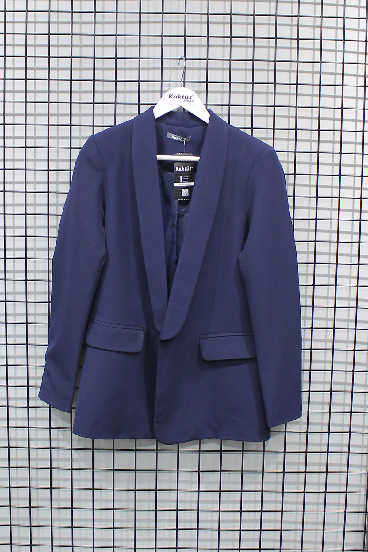 полиэстер ткань длинный рукав шалевый воротник женский пиджак - Темно синий