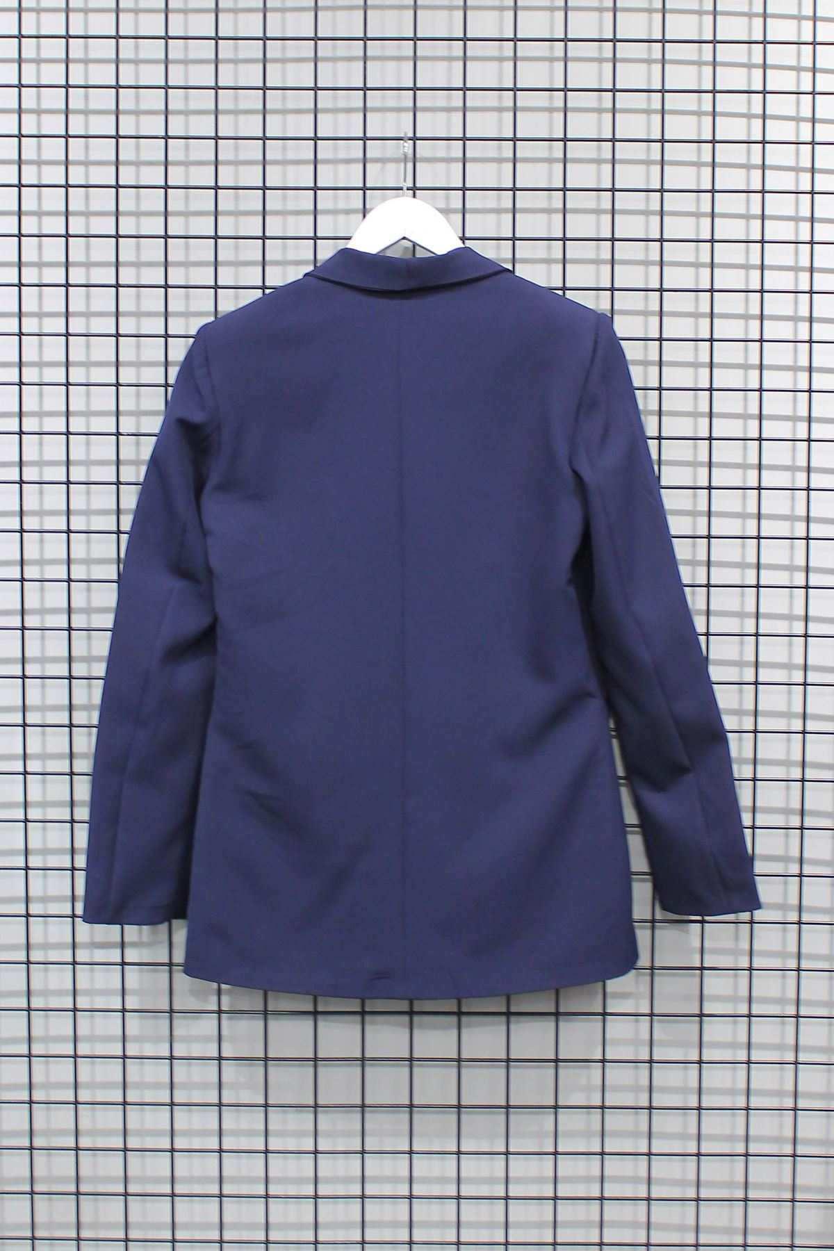 полиэстер ткань длинный рукав шалевый воротник женский пиджак - Темно синий