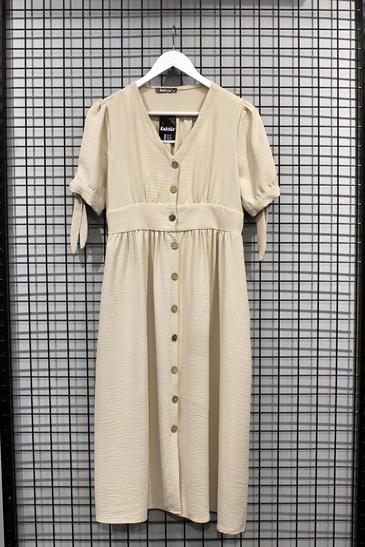 Аэробин Ткань короткий V-образный вырез Женское платье - каменный