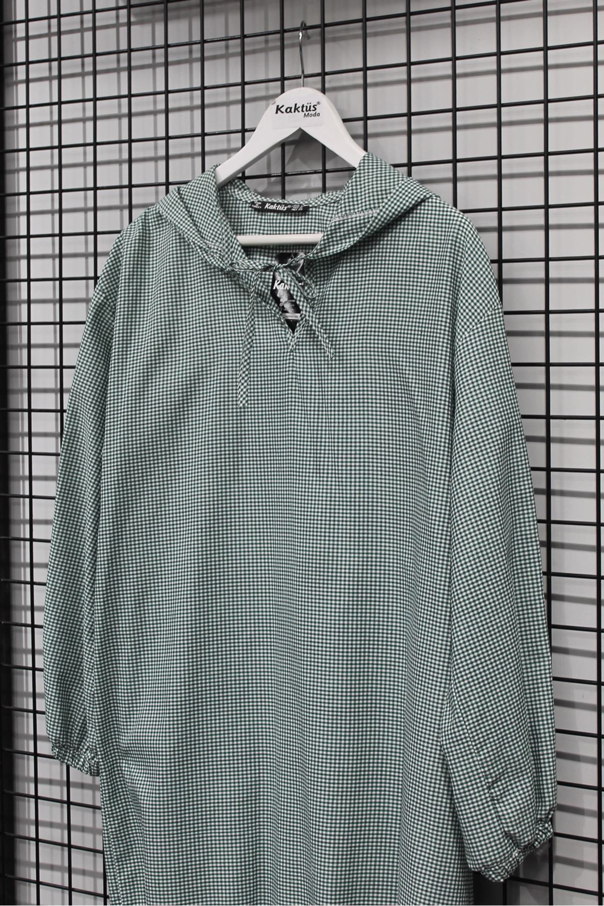 Cotton Fabric Long Sleeve Hooded Loose Fit Midi Dress - Green