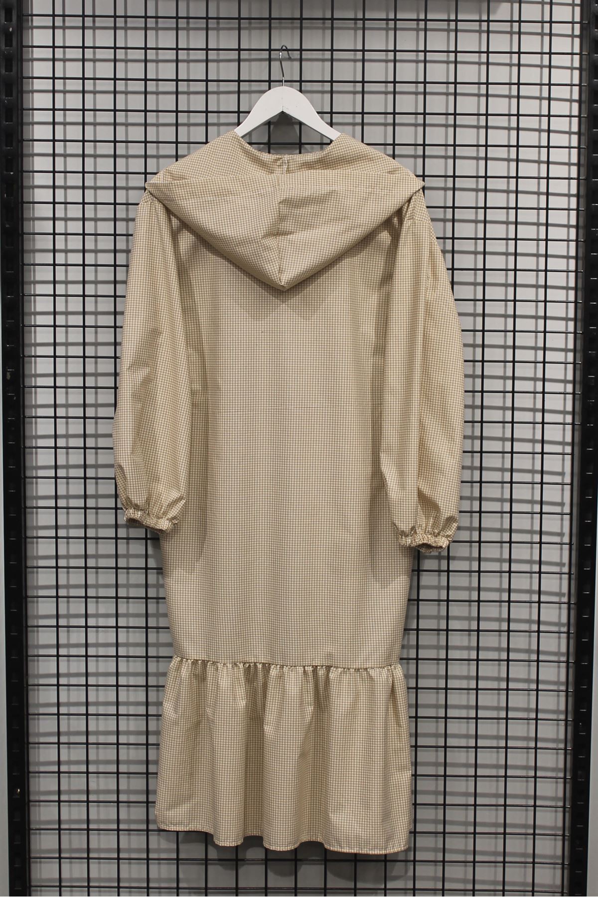 Cotton Fabric Long Sleeve Hooded Loose Fit Midi Dress - Beige 