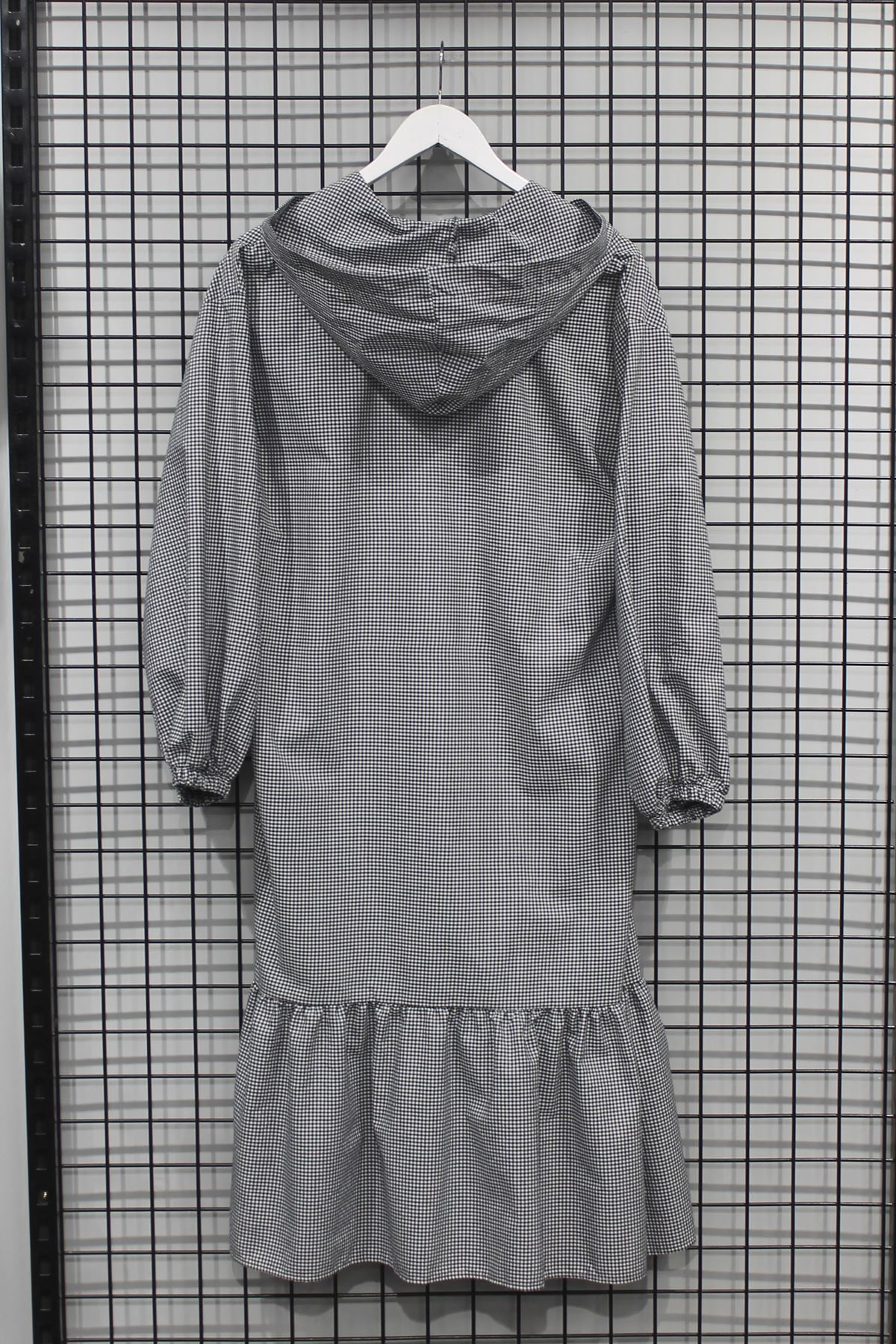 Cotton Fabric Long Sleeve Hooded Loose Fit Midi Dress - Black