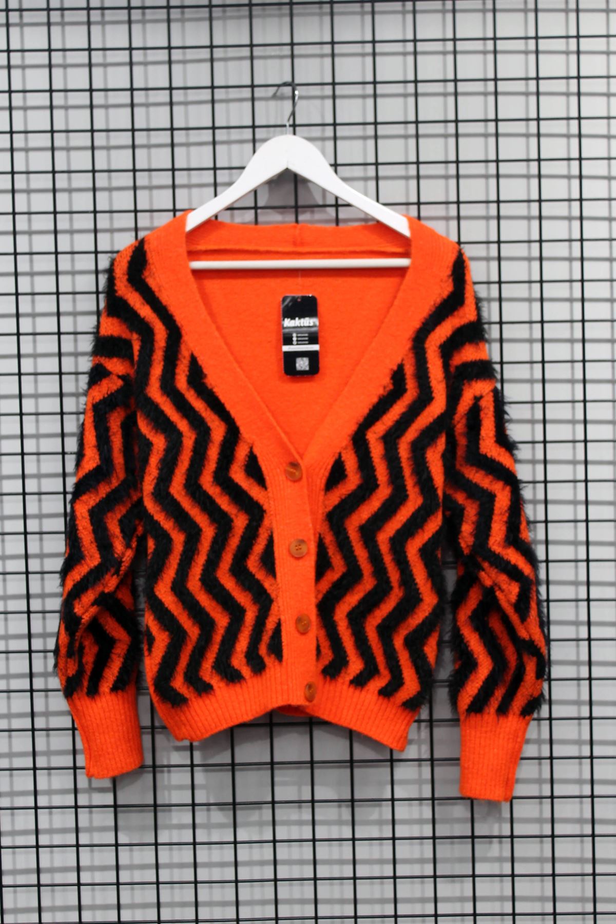 Knitwear Fabric Long Sleeve V-Neck Short Fringed Women Cardigan - Orange