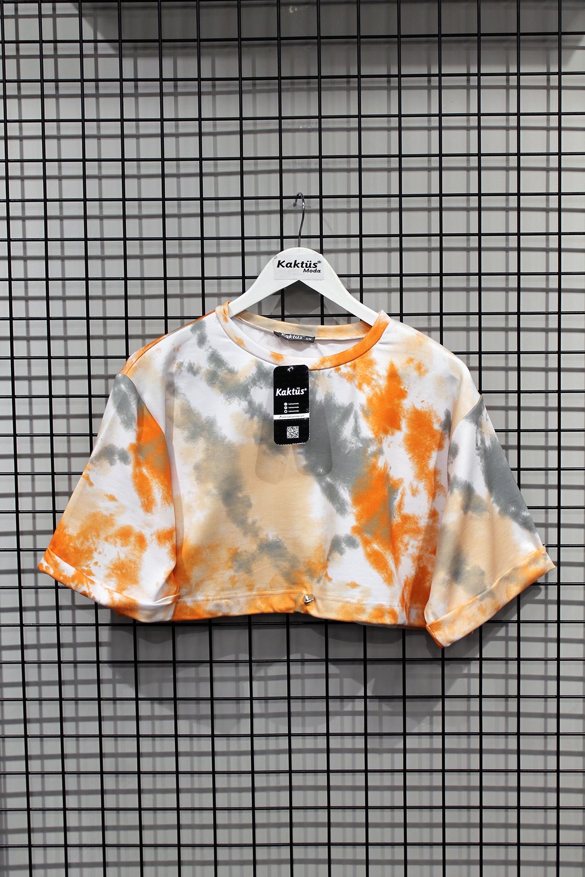 Double Knit Fabric Bicycle Collar Oversize Cloud Print Women Crop - Orange