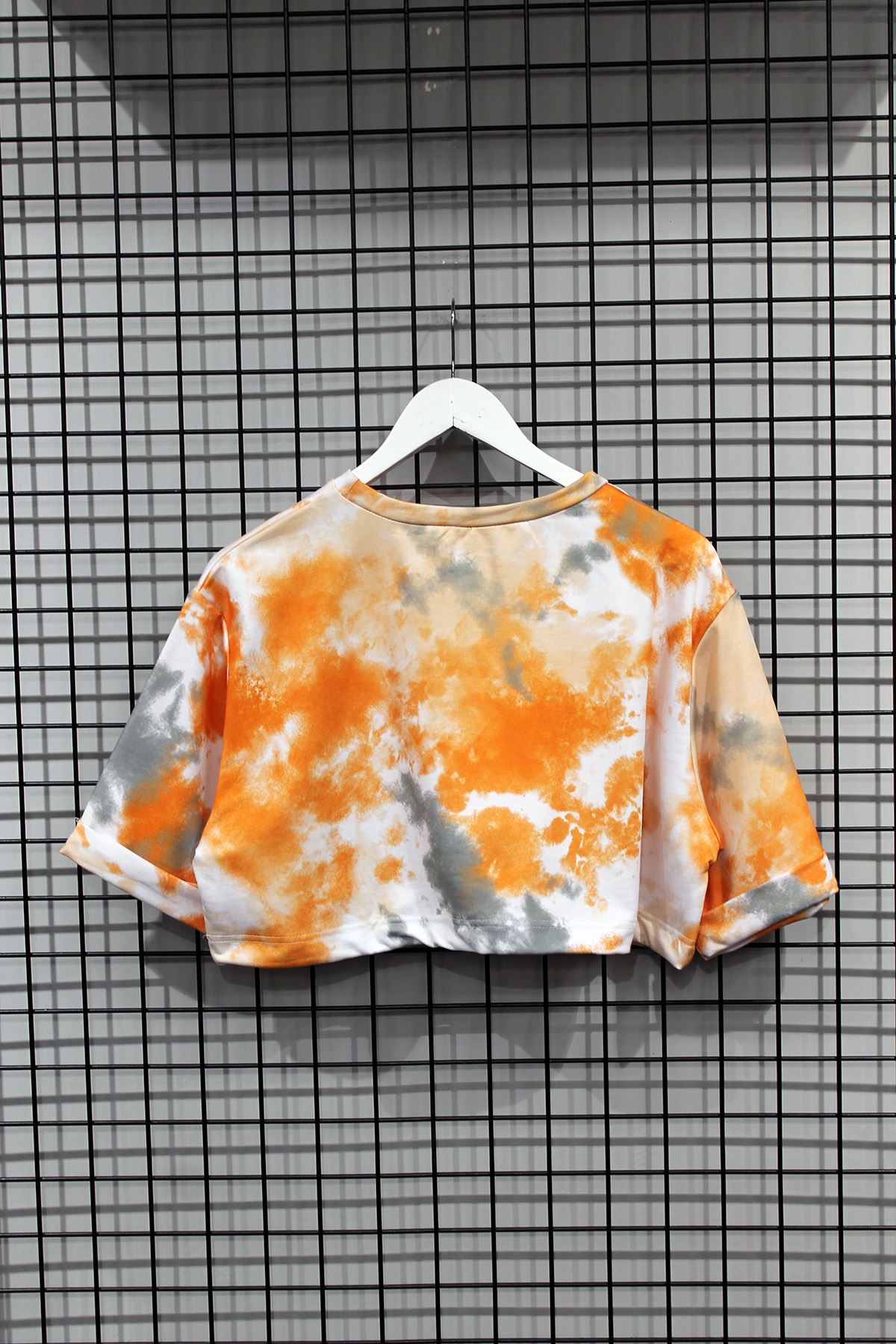 Double Knit Fabric Bicycle Collar Oversize Cloud Print Women Crop - Orange