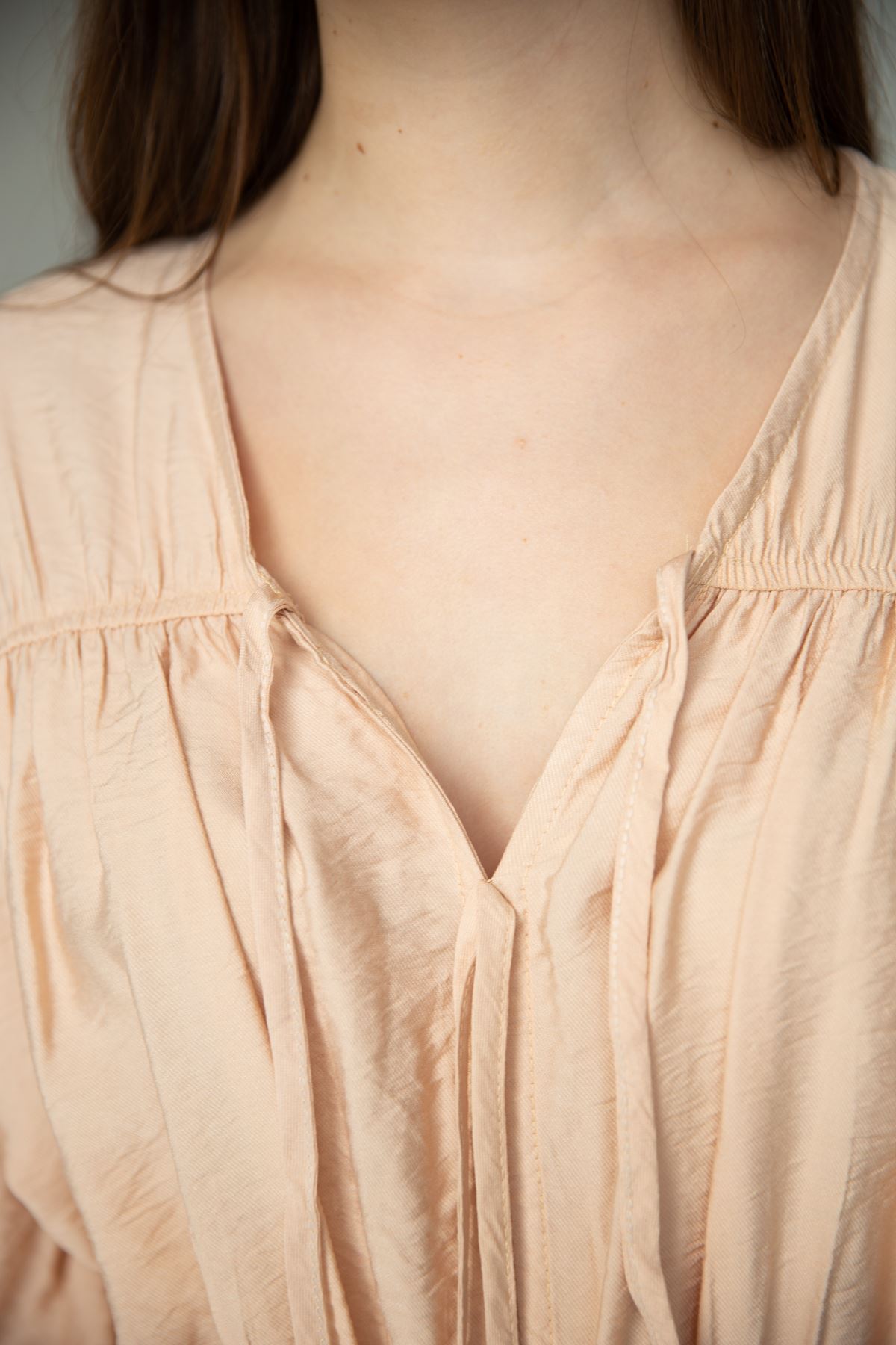 льняная ткань женская рубашка с завязками-Цвет Сонома